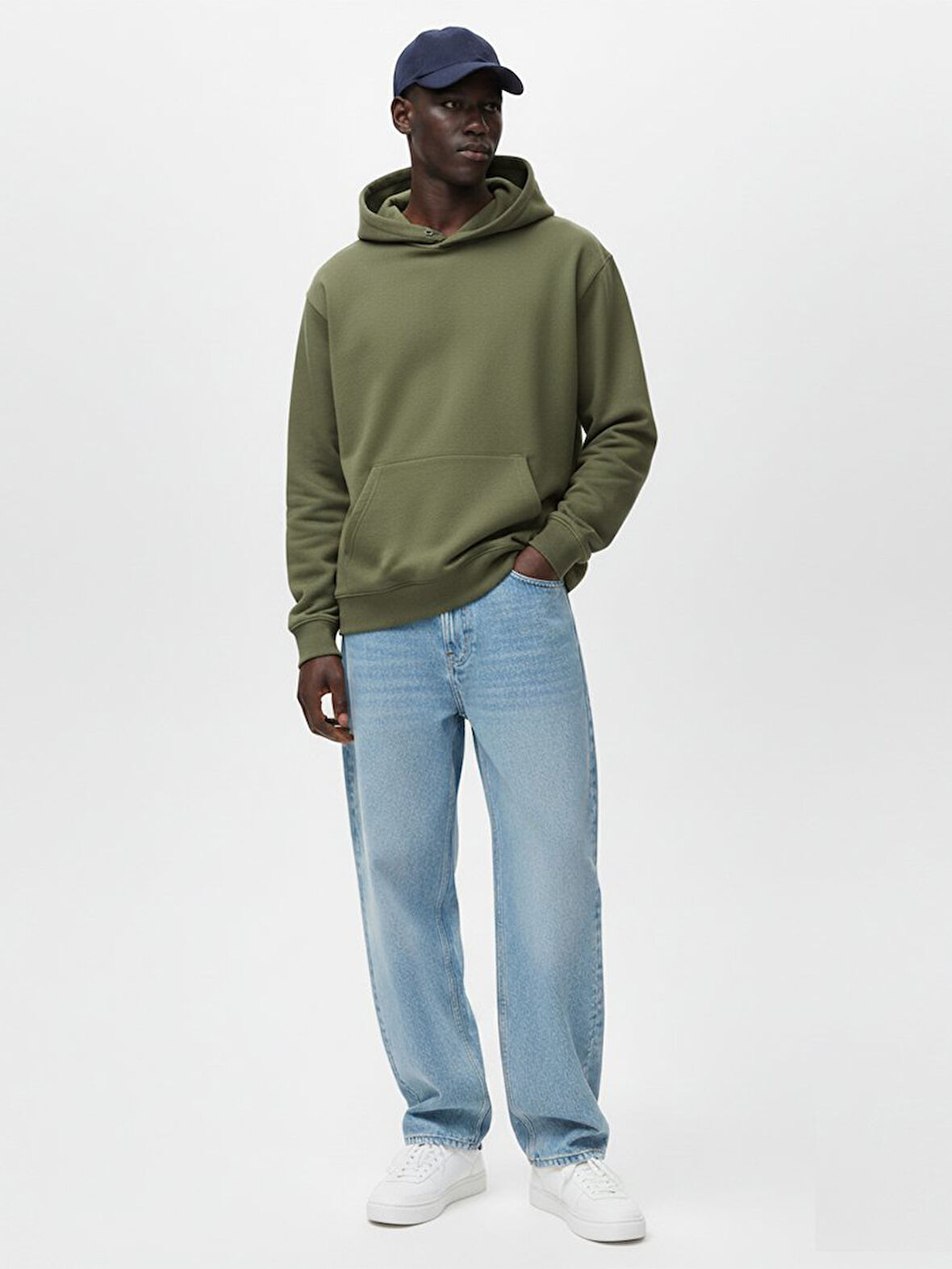 Uzun Kollu Kapüşonlu Basic Yeşil Sweatshırt