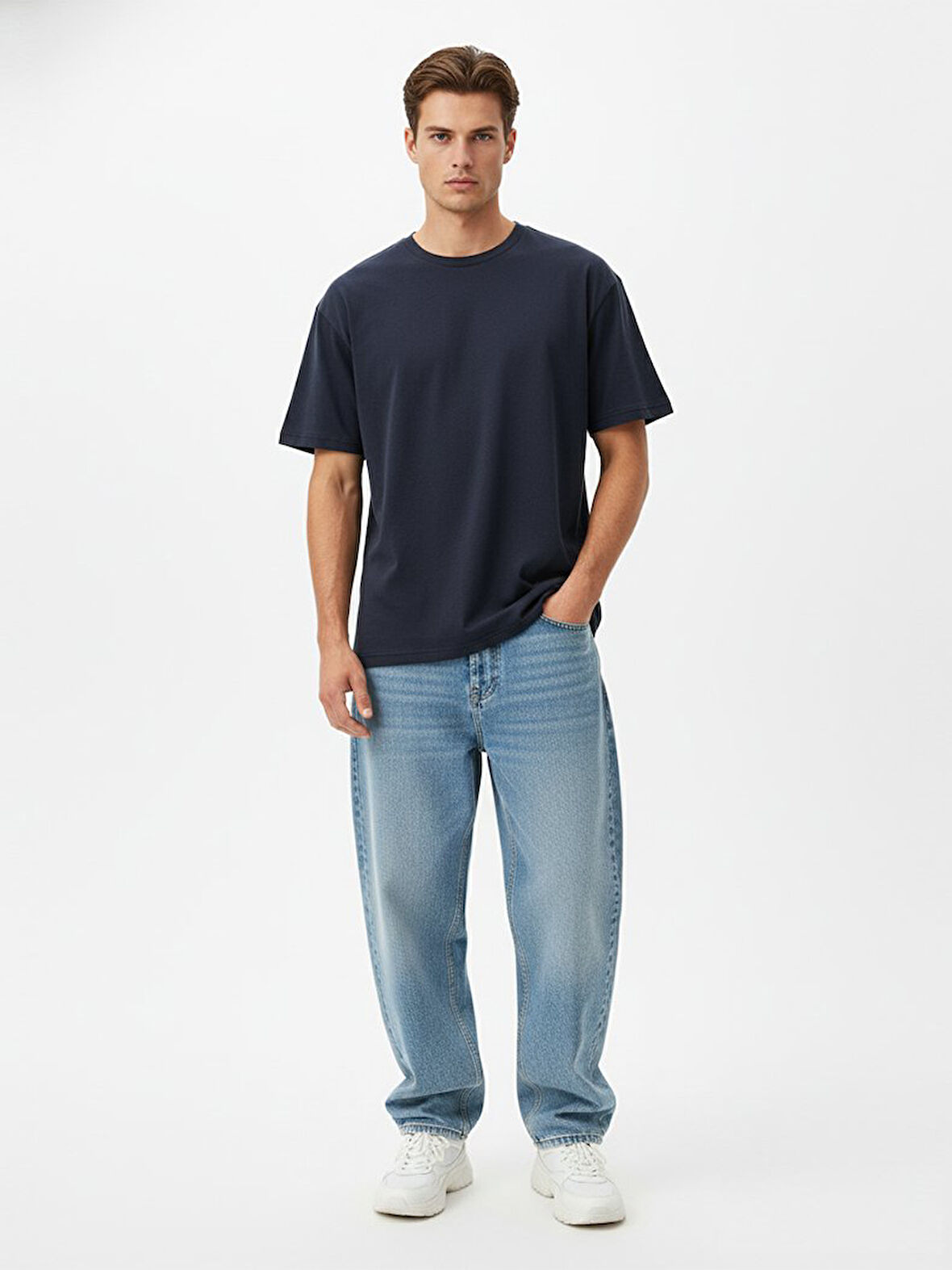 Kısa Kollu Sıfır Yaka Basic Mavi T-shırt