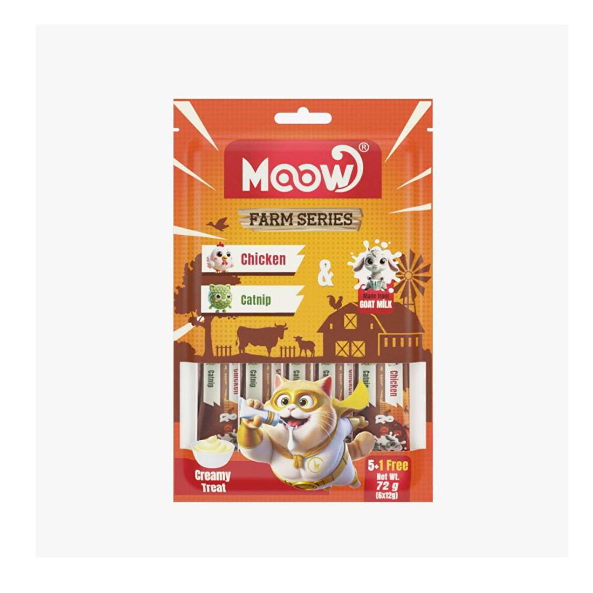 Moow Tavuklu&Kedi Naneli Keçi Sütlü 12gr x 6 Adet li Kedi Krema Ödülü