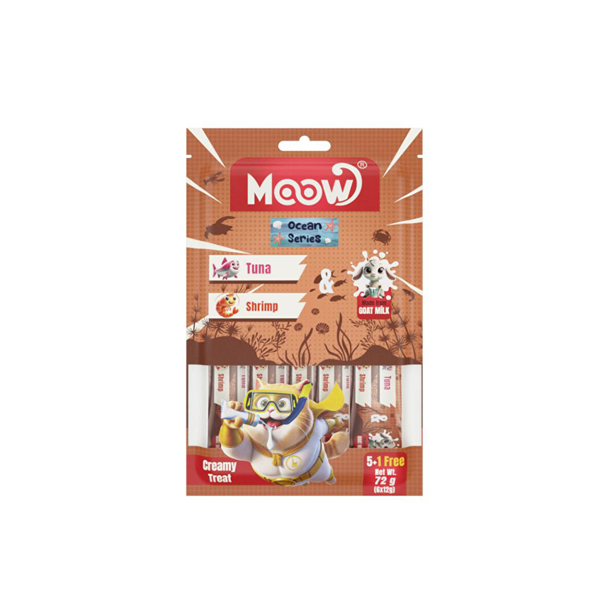 Moow Ton Balıklı&Karidesli Keçi Sütlü 12gr x 6 Adet Kedi Krema Ödülü