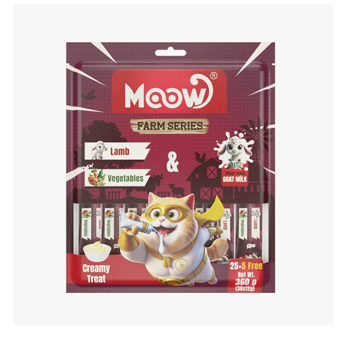 Moow Kuzu Etli&Sebzeli Keçi Sütlü 12gr x 30' lu Kedi Krema Ödülü