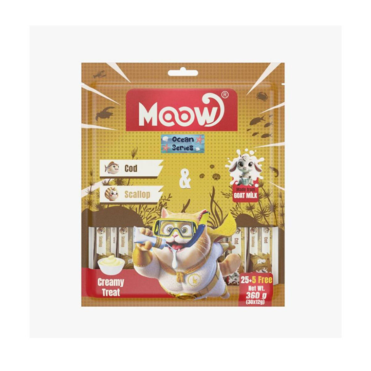 Moow Morina Balıklı&Deniz Taraklı Keçi Sütlü 12gr x 30'lu Kedi Krema Ödülü