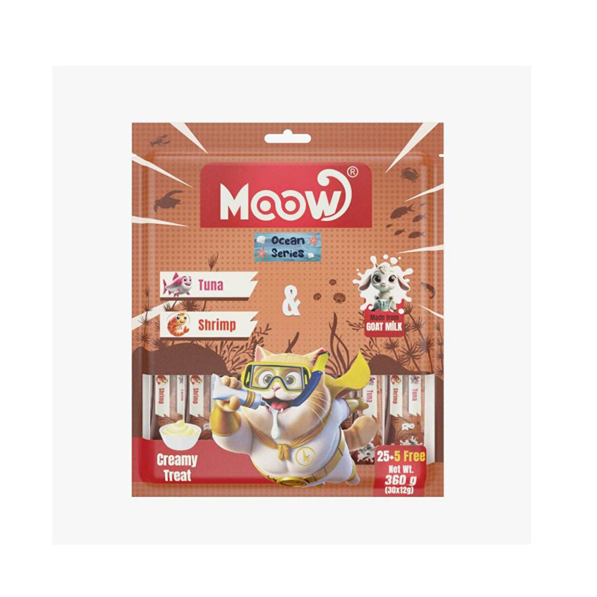 Moow Ton Balıklı&Karidesli Keçi Sütlü 12gr x 30'lu Kedi Krema Ödülü