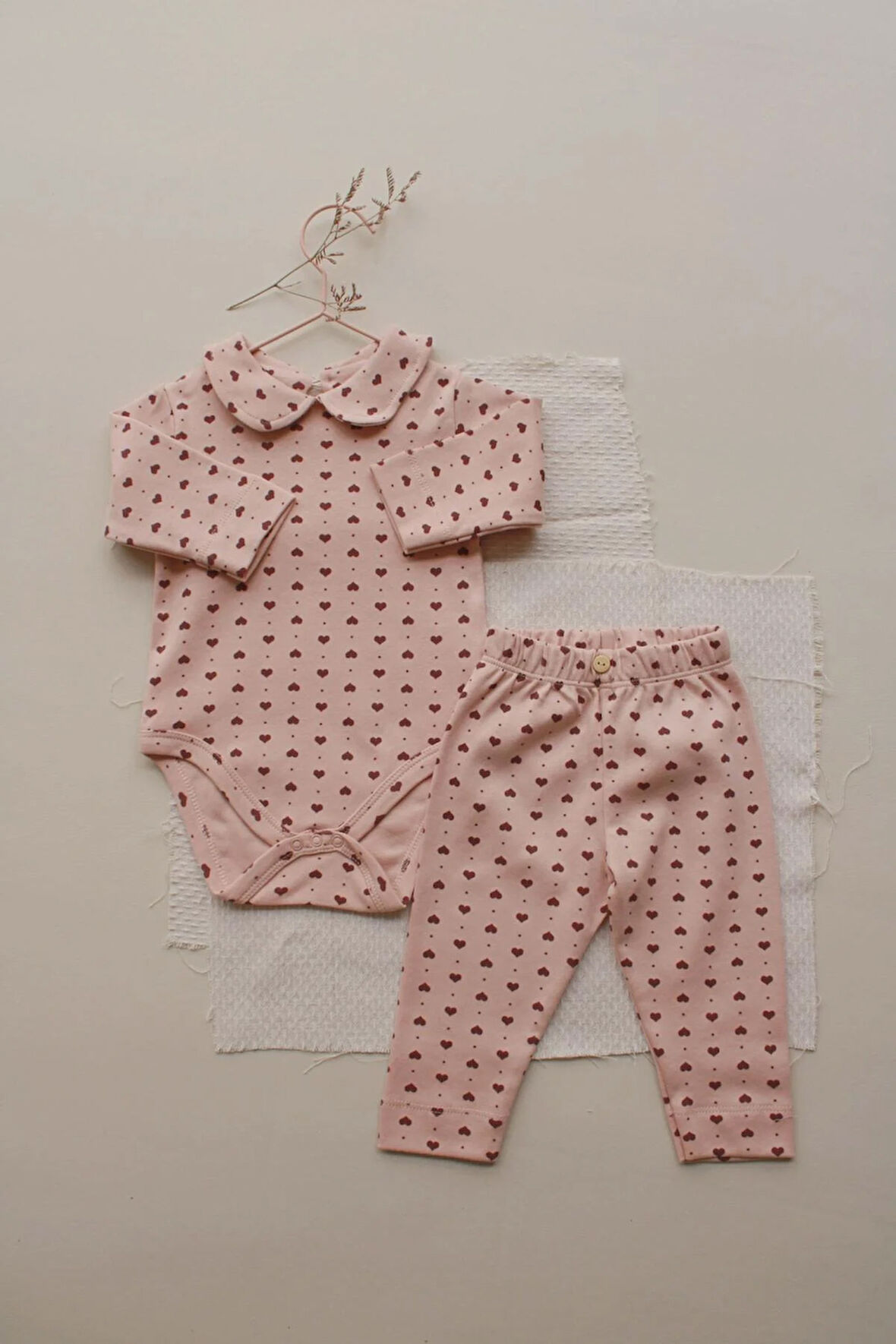 Kalp Baskılı Bebe Yaka Alt Üst Takım