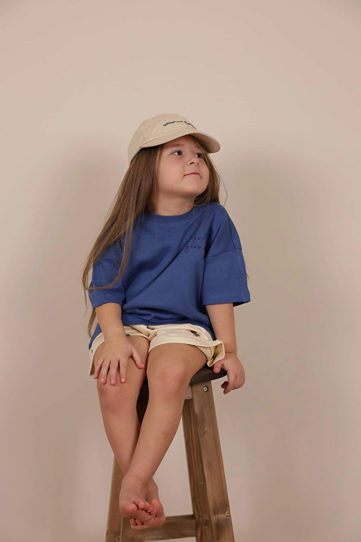 İndigo Nakışlı Oversize T-shirt