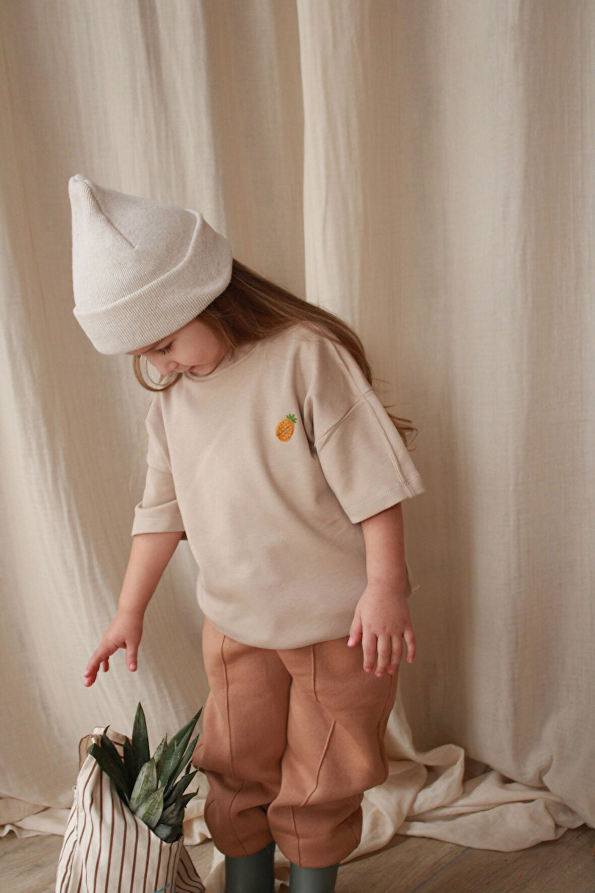 Ananas Nakışlı Oversize T-shirt