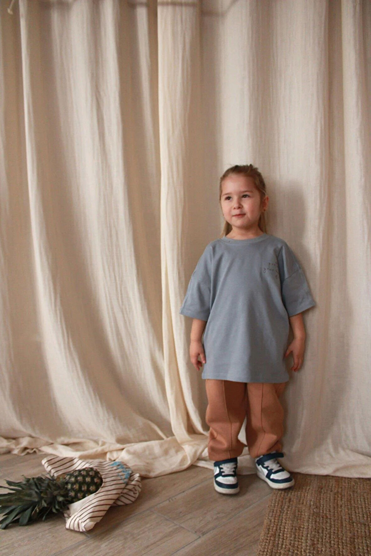 Açık Gri Nakışlı Oversize T-shirt