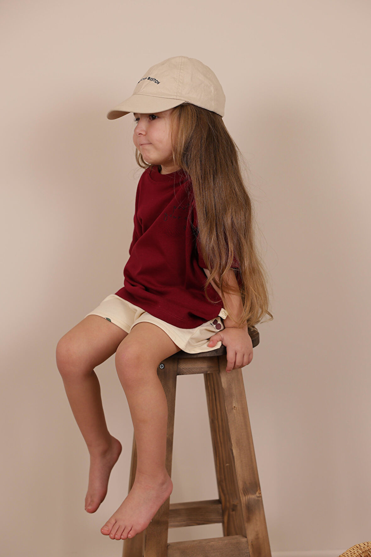 Bordo Nakışlı Oversize T-shirt