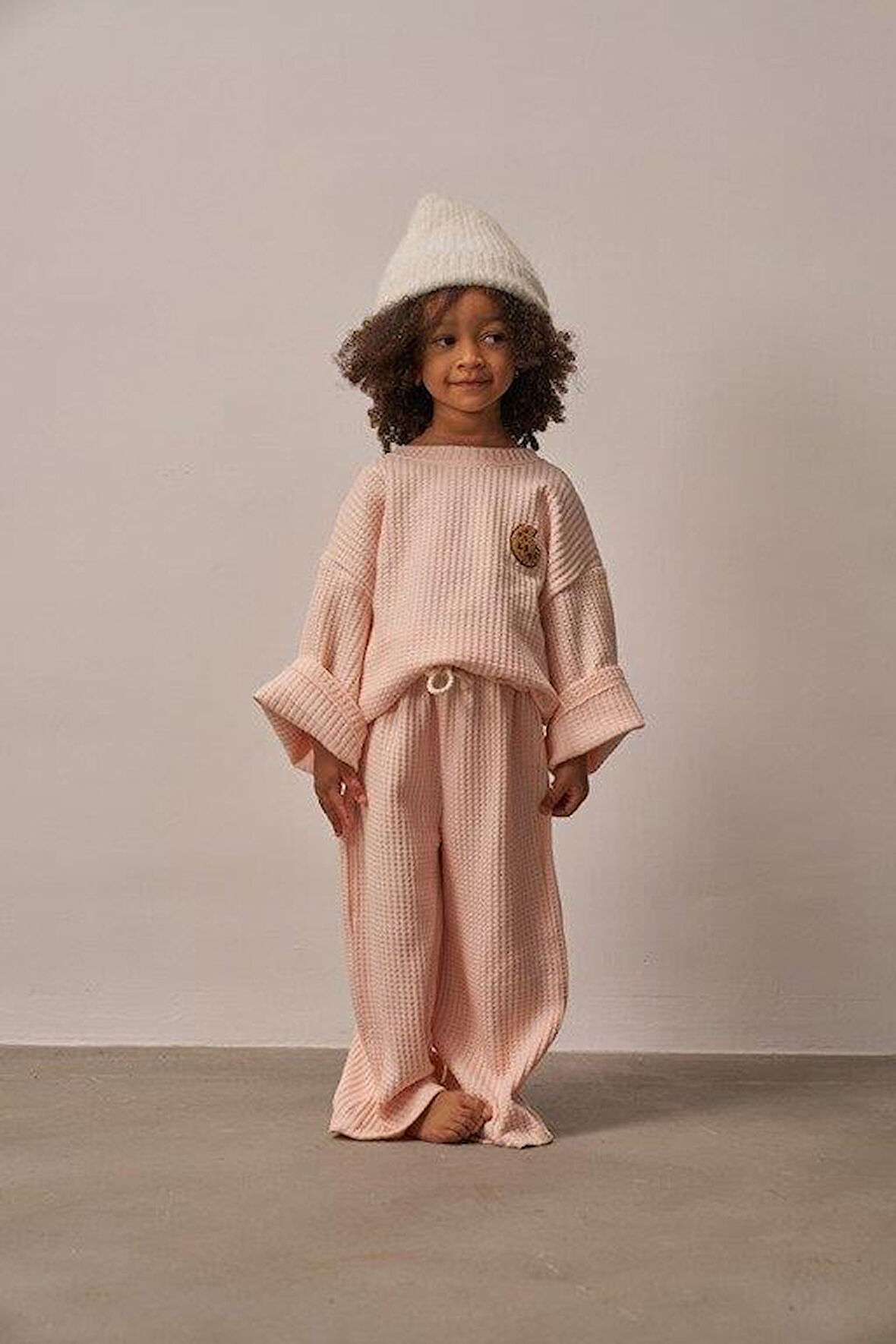 Pudra Cookie Nakışlı Dökümlü Alt Üst Takım