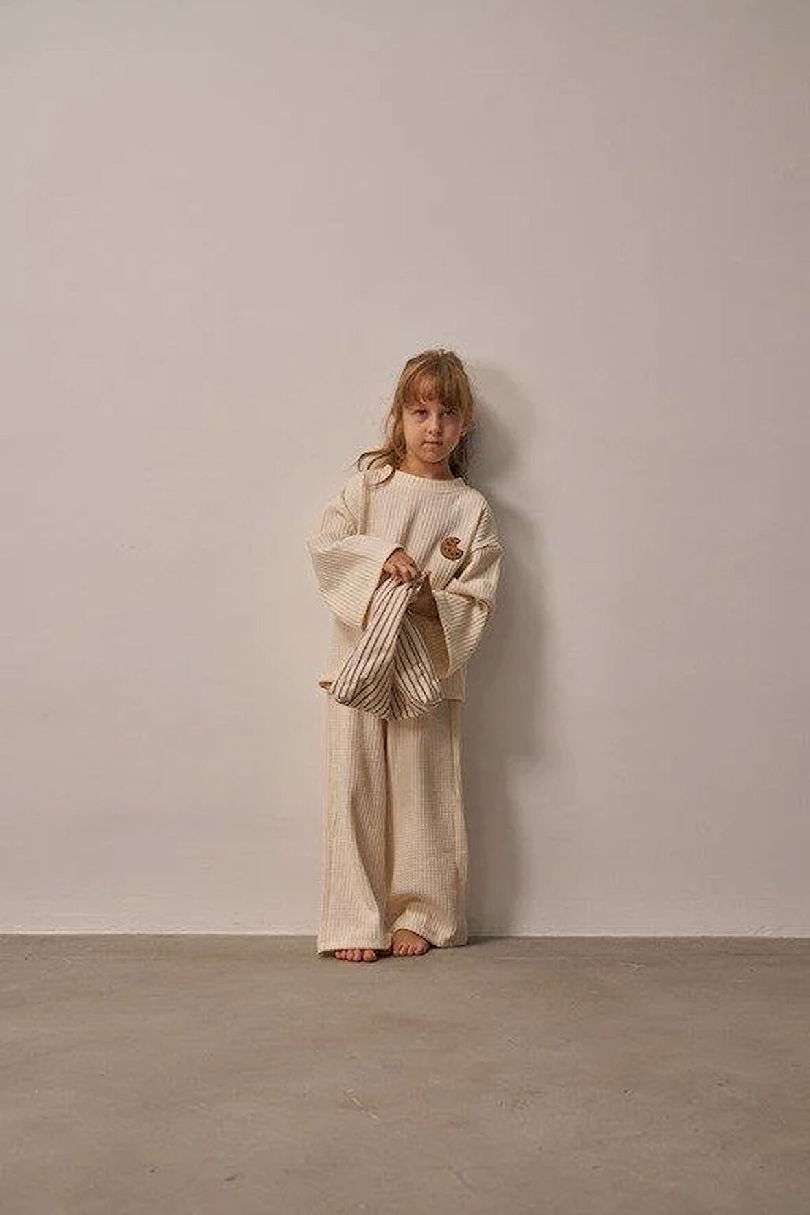 Krem Cookie Nakışlı Dökümlü Alt Üst Takım