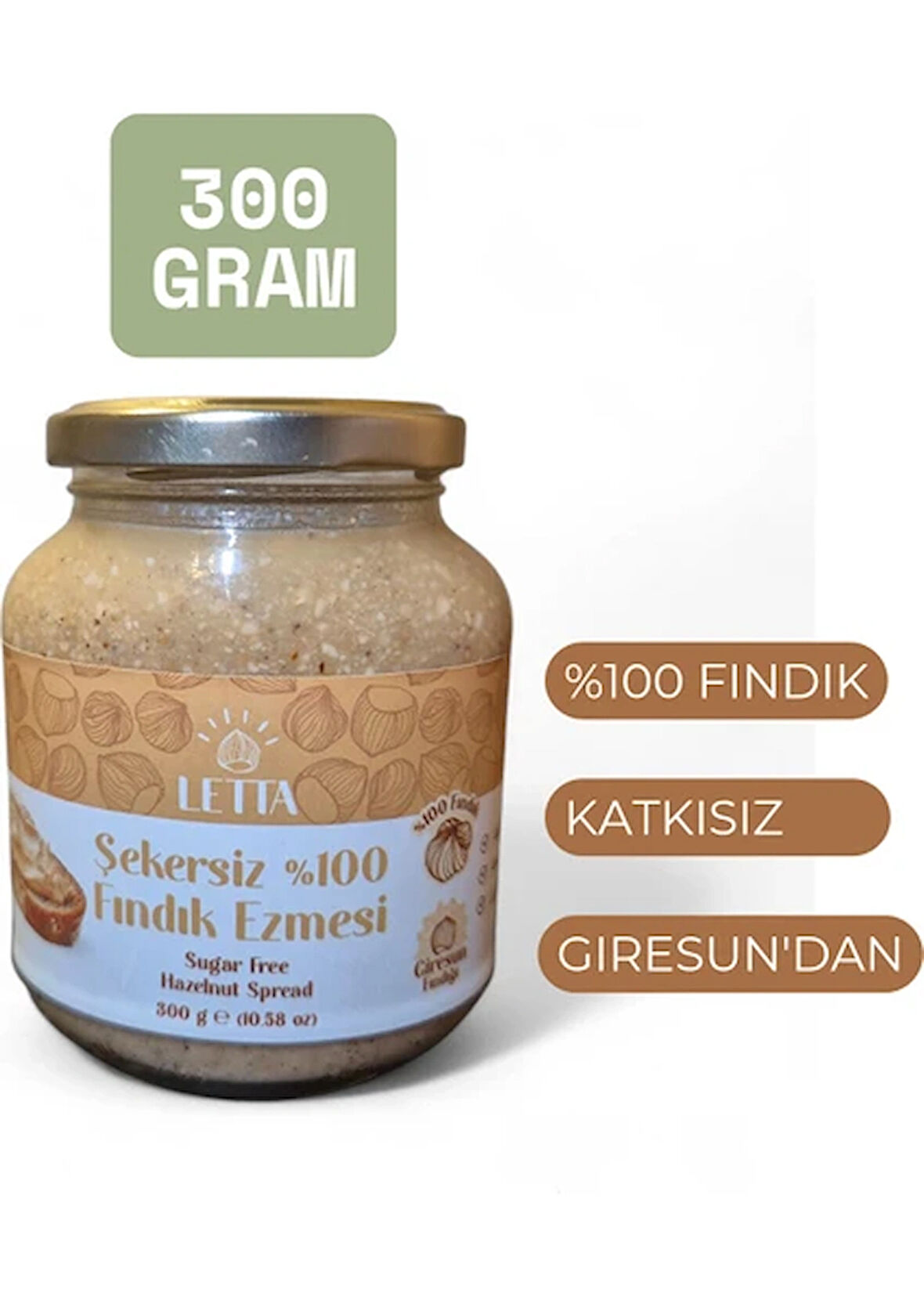 Letta Şekersiz %100 Fındık Ezmesi 300 gram 