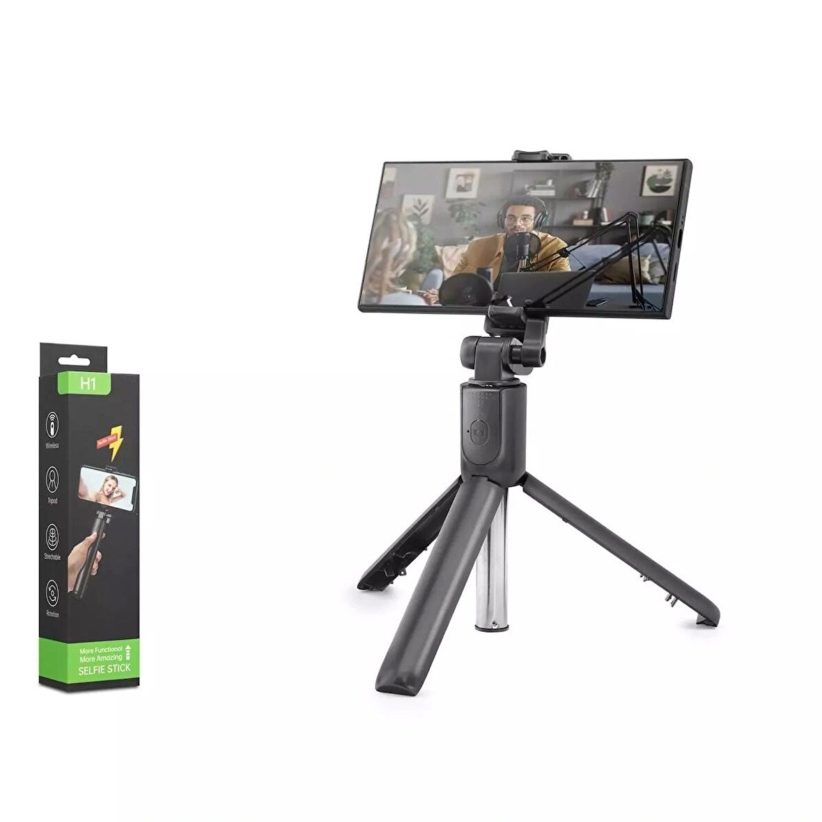 Nodar Nd1042 Tripod Selfie Çubuğu - Bluetooth 5.0 Uzaktan Kumandalı 100Cm Siyah
