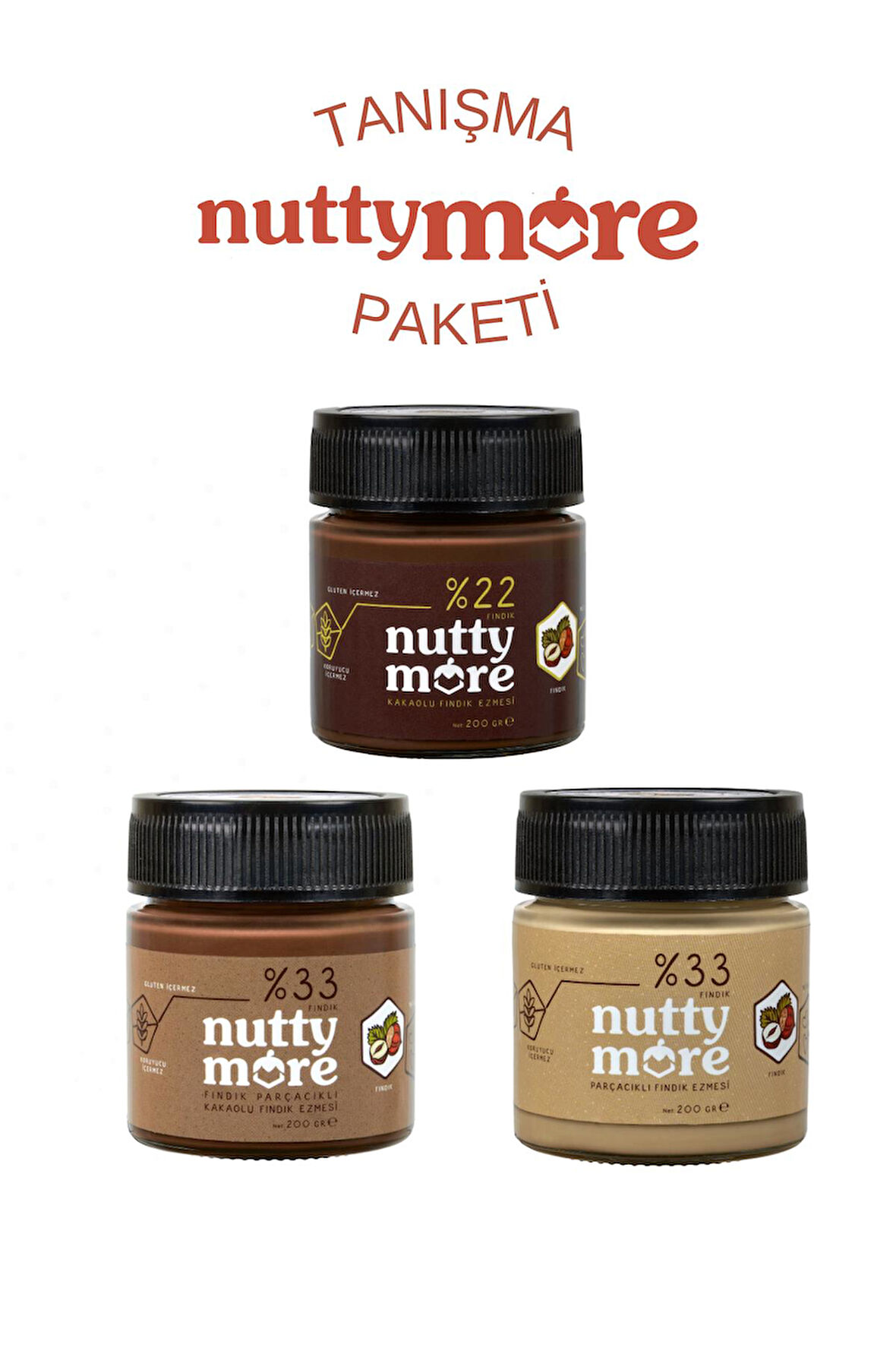 Nutty More Fındık Ezmesi Tanışma Paketi 200 gr x 3 Adet