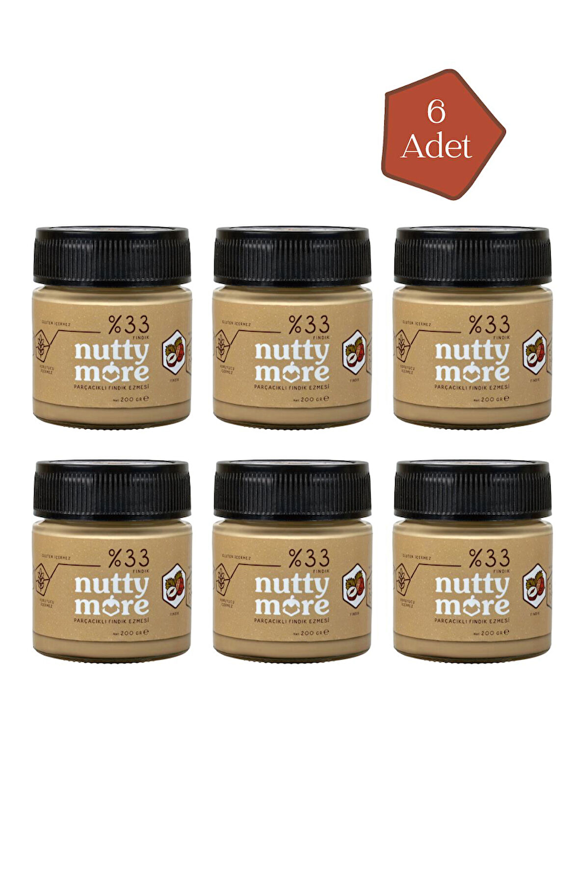 Nutty More %33 Fındık Parçacıklı Fındık Ezmesi 200 gr x 6 Adet