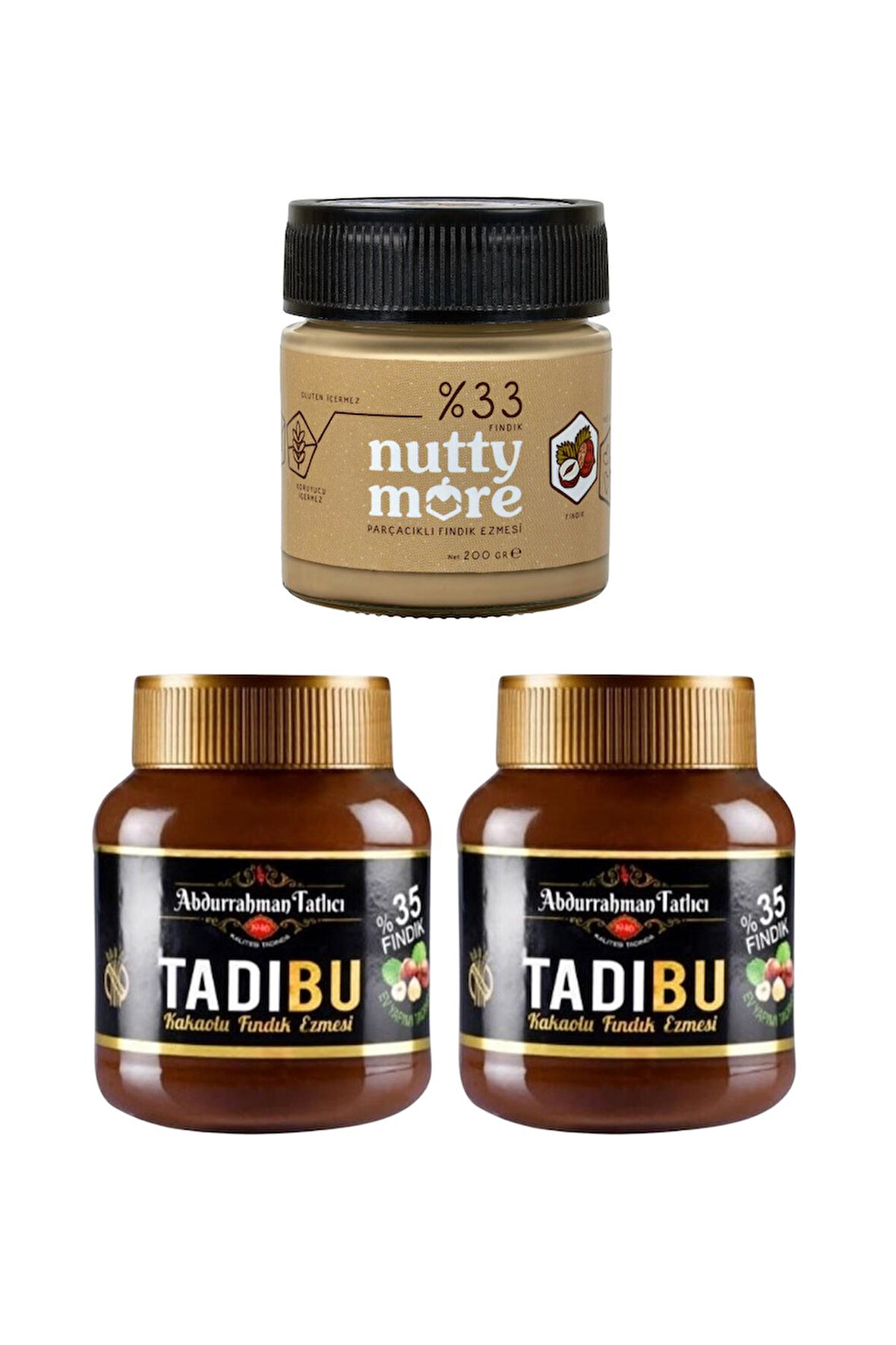Abdurrahman Tatlıcı Tadıbu 330 gr x 2 Adet & Nutty More %33 Fındık Parçacıklı Fındık Ezmesi 200 gr