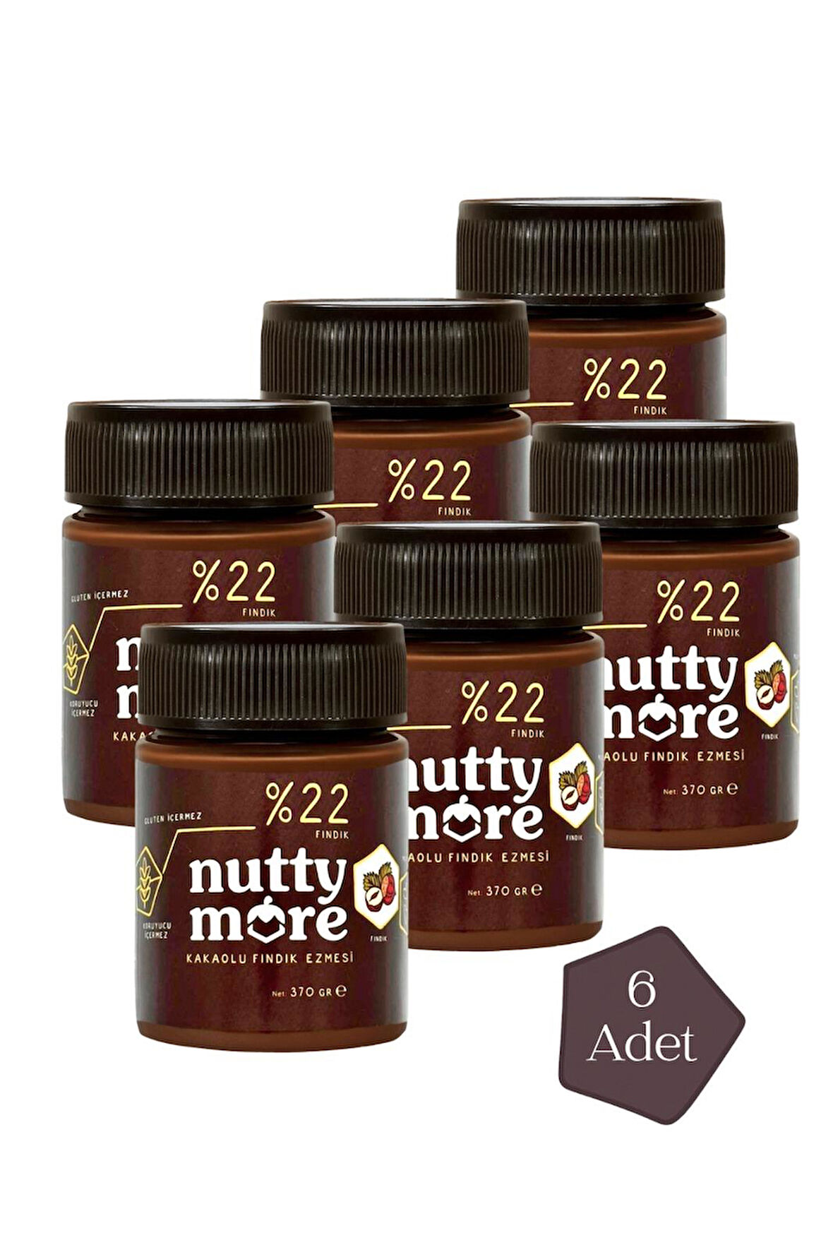Nutty More %22 Kakaolu Fındık Ezmesi 370 gr x 6 Adet