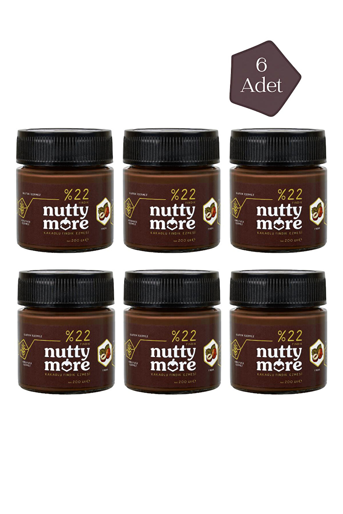 Nutty More %22 Kakaolu Fındık Ezmesi 200 gr x 6 Adet