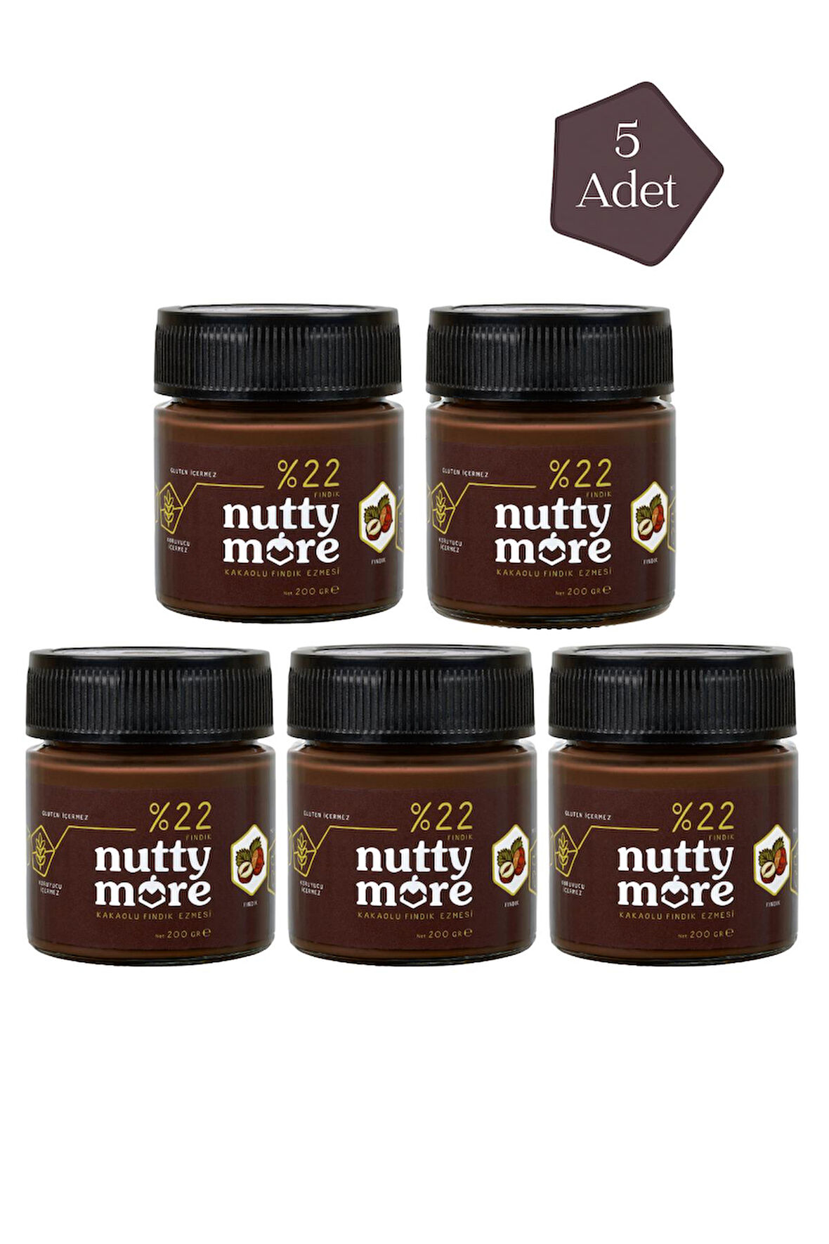 Nutty More %22 Kakaolu Fındık Ezmesi 200 gr x 5 Adet