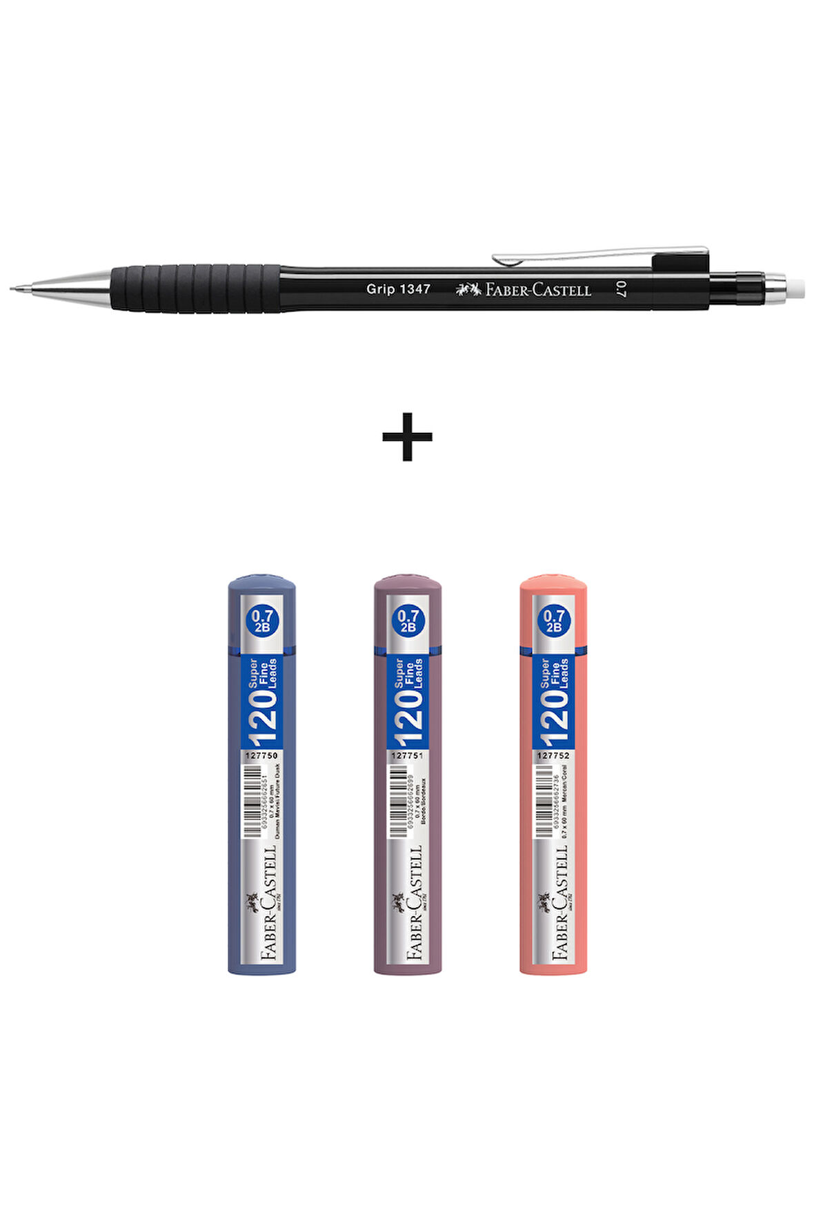 Grip 134/47 Versatil Siyah 0.7& 3'lüGrip Min 0.7-Duman Mavisi,Bordo,Mercan120'li Min,4'lü Yazım Seti