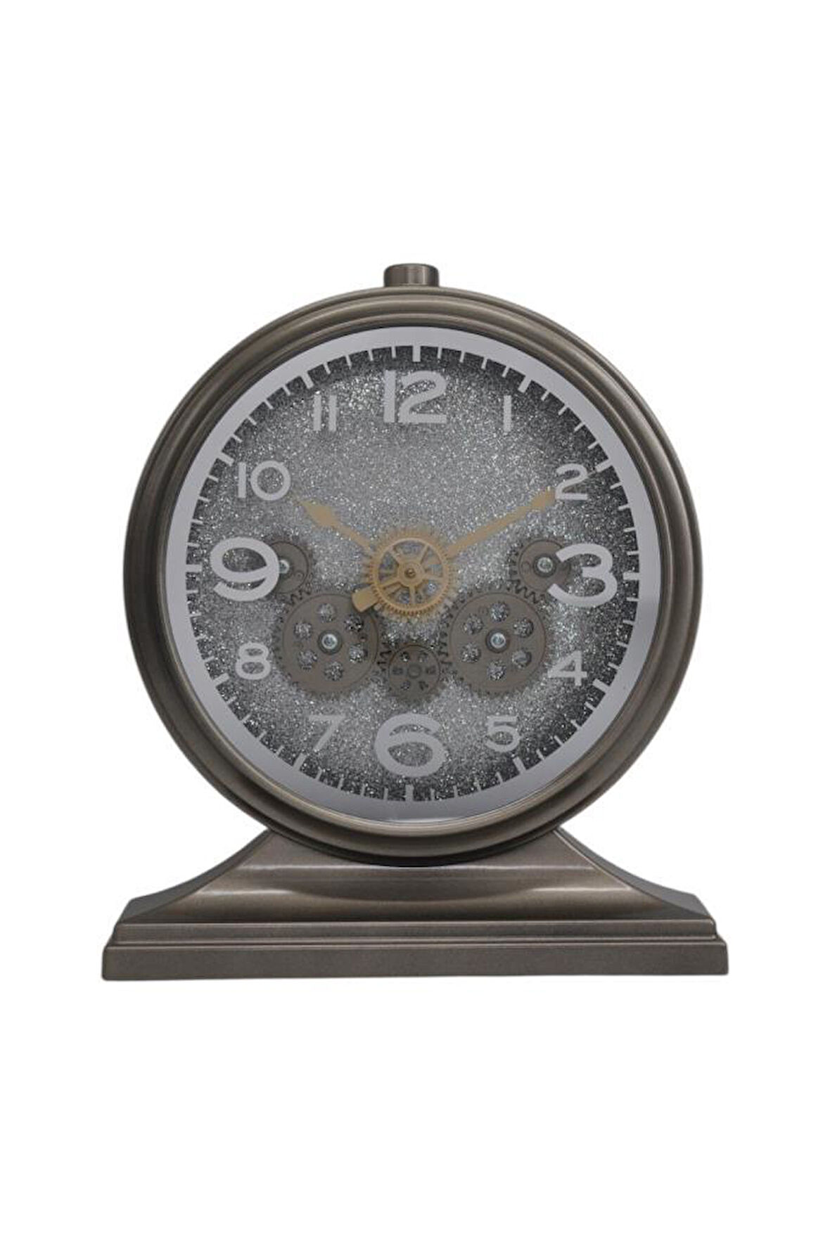 Efe Mark Premium Serisi Modern Kadranlı Döner Çarklı 32x28 CM Ev ve Ofis Masa ve Duvar Saati Roma Rakamlı Harita Baskılı Gri (İçi Simli )