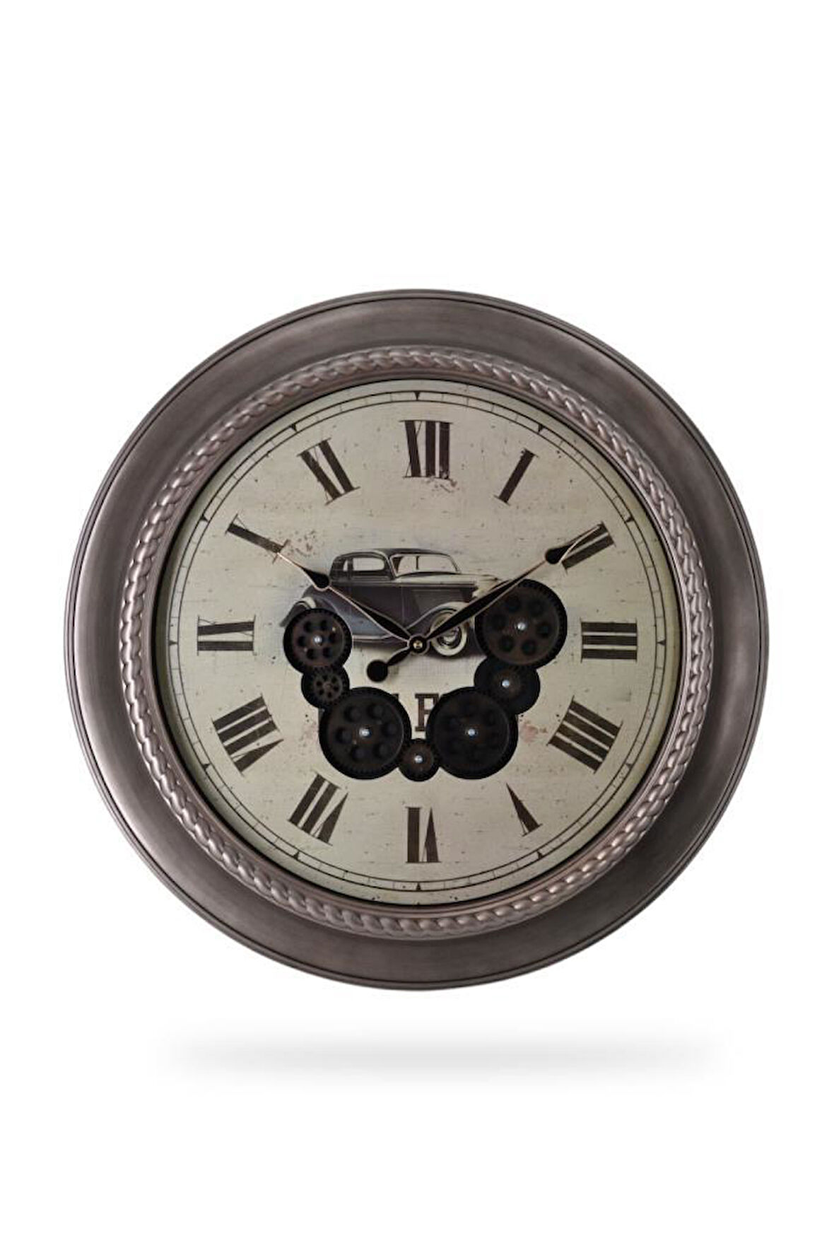 Efe Mark Premium Serisi Antik Eskitme Döner Çarklı Retro Tasarım 60 cm Ev ve Ofis Duvar Saati Roma Rakamlı Vintage Tasarım