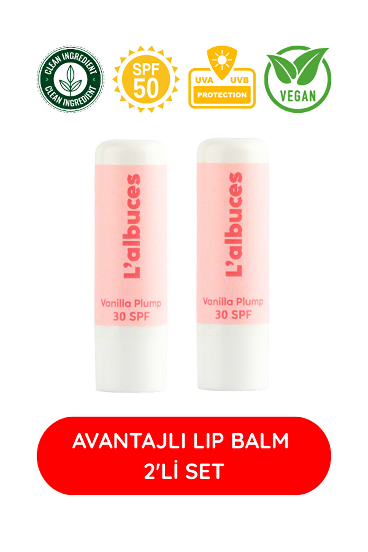 30 SPF Vanilla Plump Lip Balm 2’li Set – Dolgun Dudak & Koruma