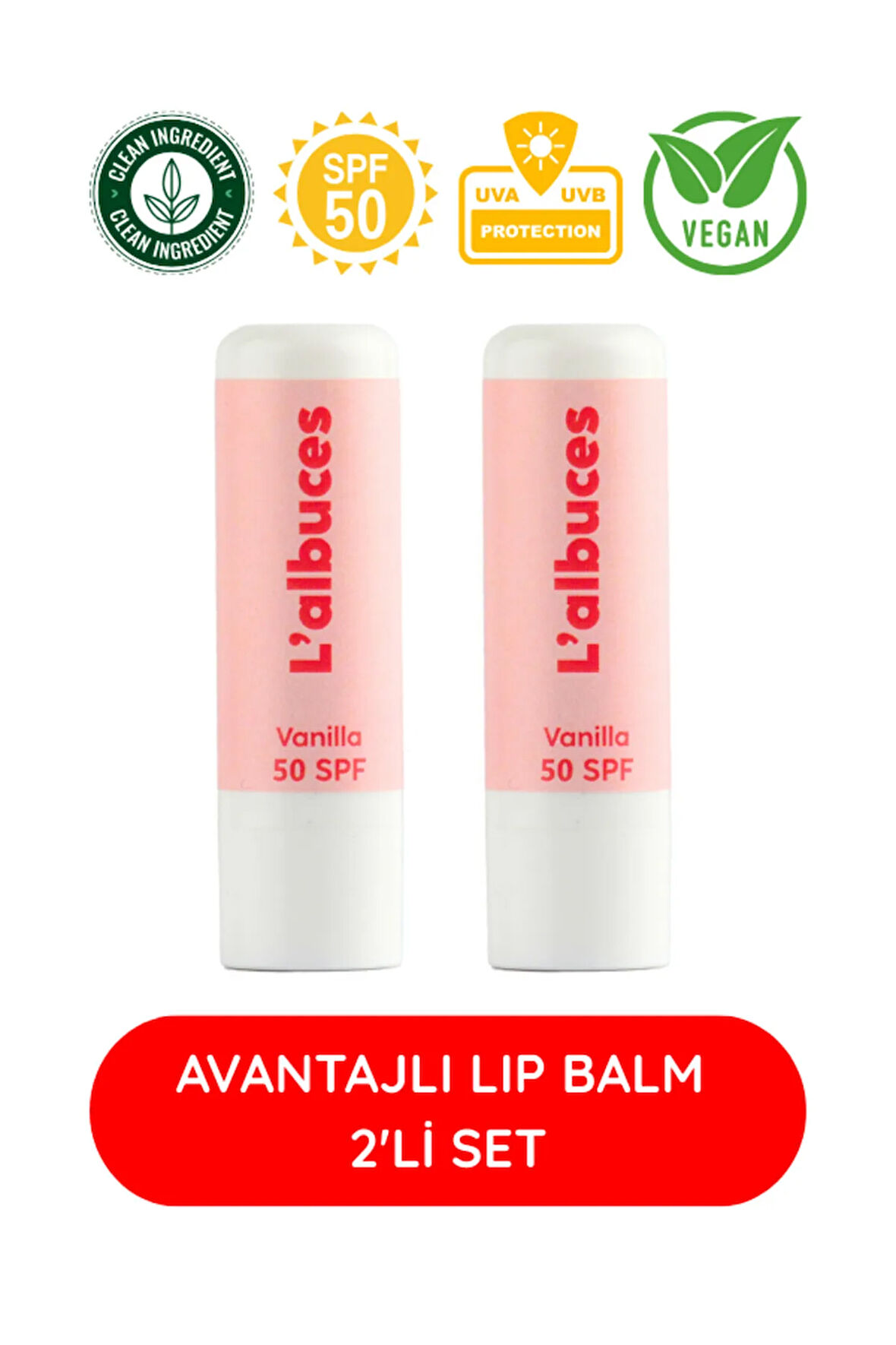 Vanilla 50 SPF Lip Balm İkili Set -Dudak Nemlendiricisi