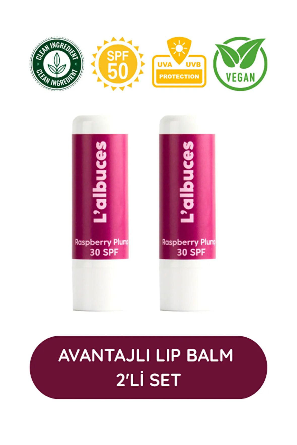 Raspberry 30 SPF Plump Lip Balm İkili Set-Dolgunlaştırıcı Dudak Nemlendiricisi