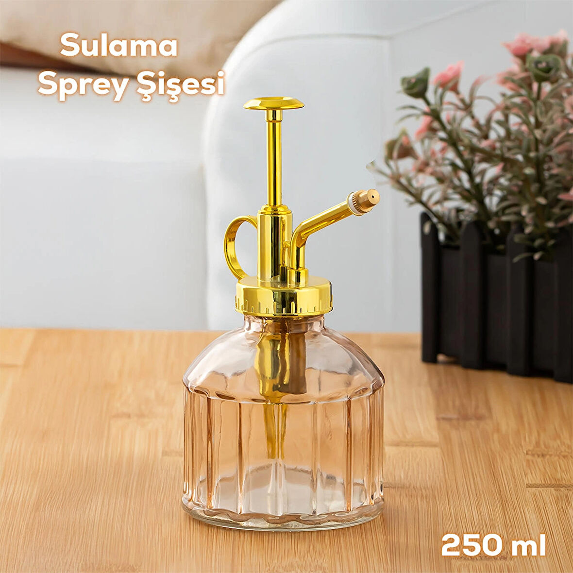 Perotti 15733 Pembe Vintage Cam Bitki Sulama Şişesi Oda Kokusu Dağıtıcı Cam Dağıtıcı Sprey 250ml