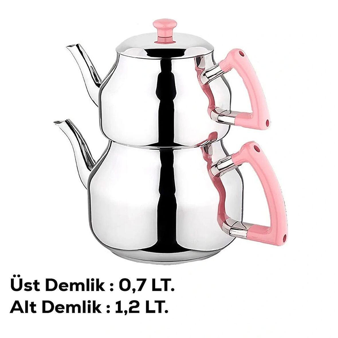 Özkent K-313 Pembe Marmaris Mini Boy Paslanmaz Çelik Indüksiyon Tabanlı 0.7-1.2 Lt Çaydanlık Takımı