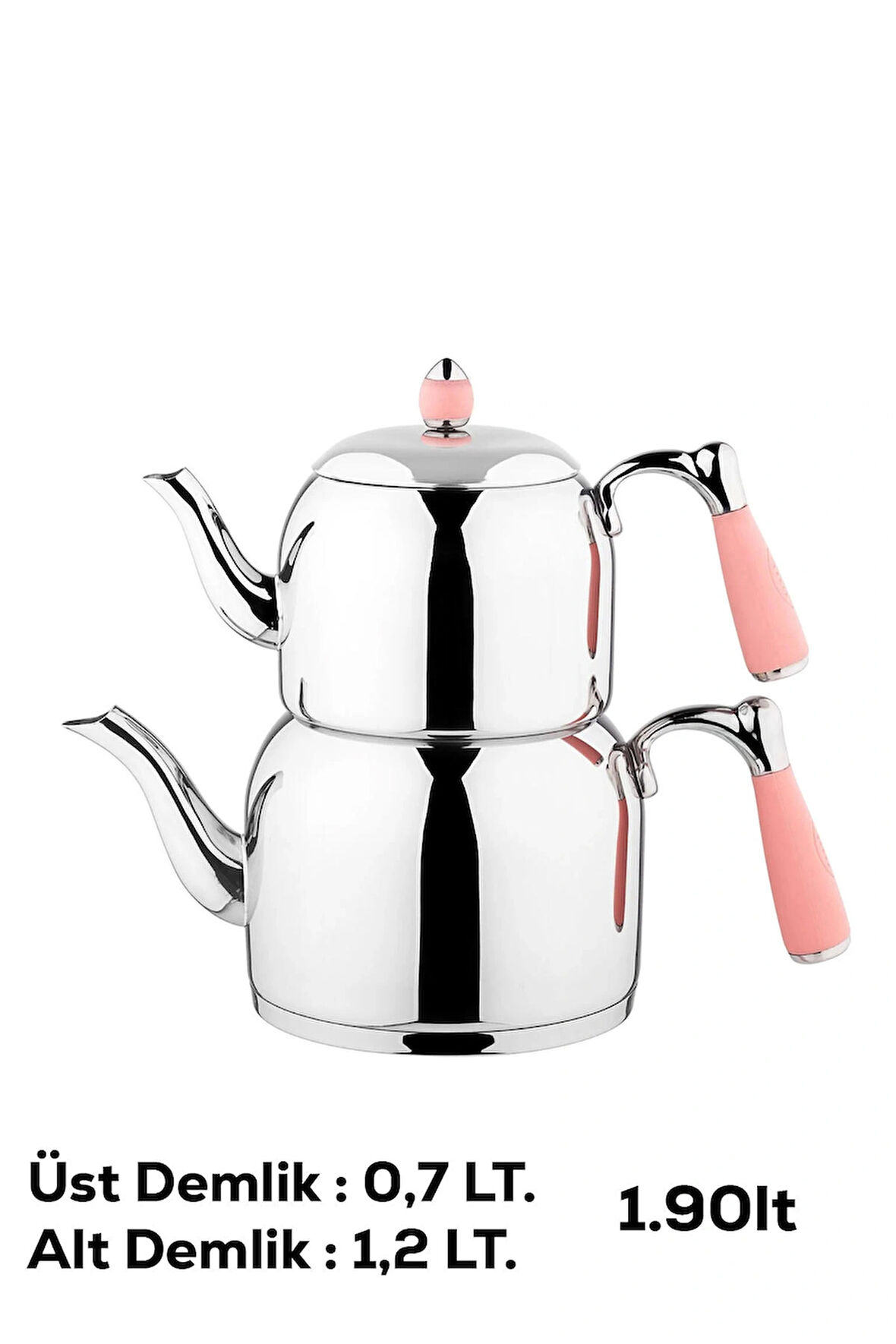 Özkent K-376 Pembe Armine Mini Boy Paslanmaz Çelik Indüksiyon Tabanlı 0.7-1.2 Lt Çaydanlık Takımı