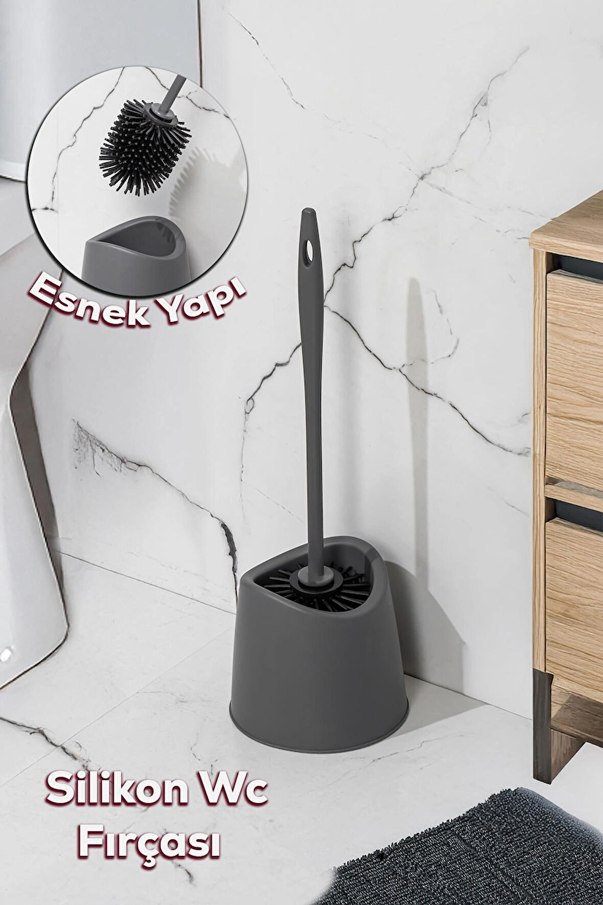Porsima SB-776 Silikon Wc Tuvalet Banyo Fırçası Klozet Fırçası Antrasit