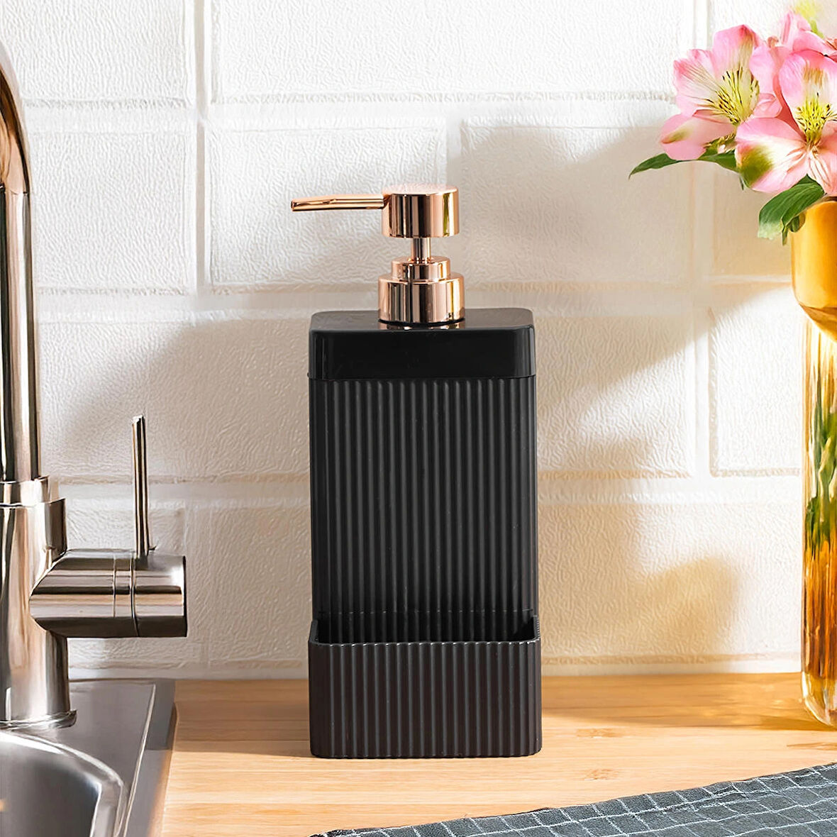 Perotti 13139 Lisbone Süngerlik Hazneli Banyo ve Mutfak Sıvı Sabunluk 550ML Siyah