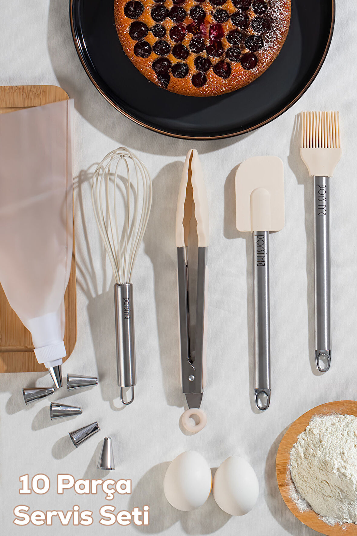 Porsima 3160 10 Parça Pasta ve Tatlı Servis Seti Kek Pasta ve Şekerleme Araçları Beyaz