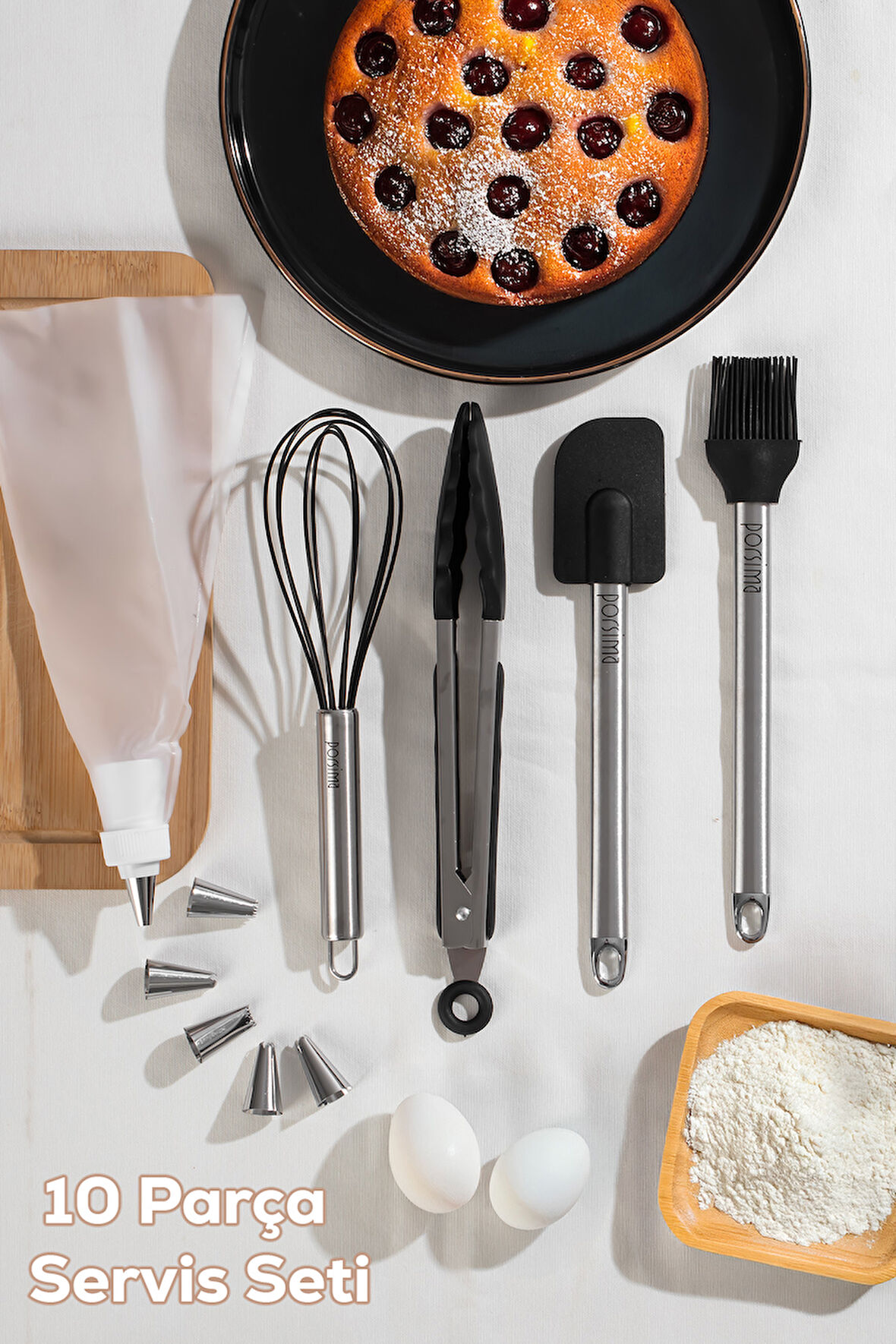 Porsima 3162 10 Parça Pasta ve Tatlı Servis Seti Kek Pasta ve Şekerleme Araçları Siyah