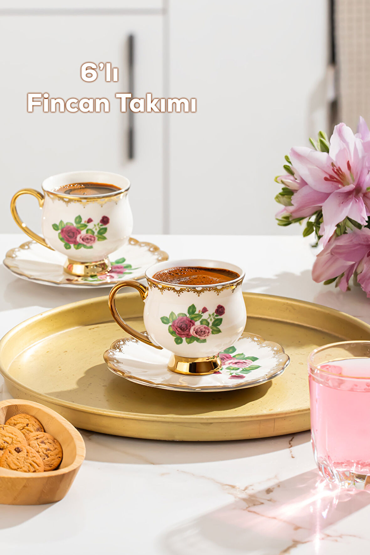 Porsima 3187 Majesty 12 Parça Yaldızlı Porselen Türk Kahve Fincan Takımı