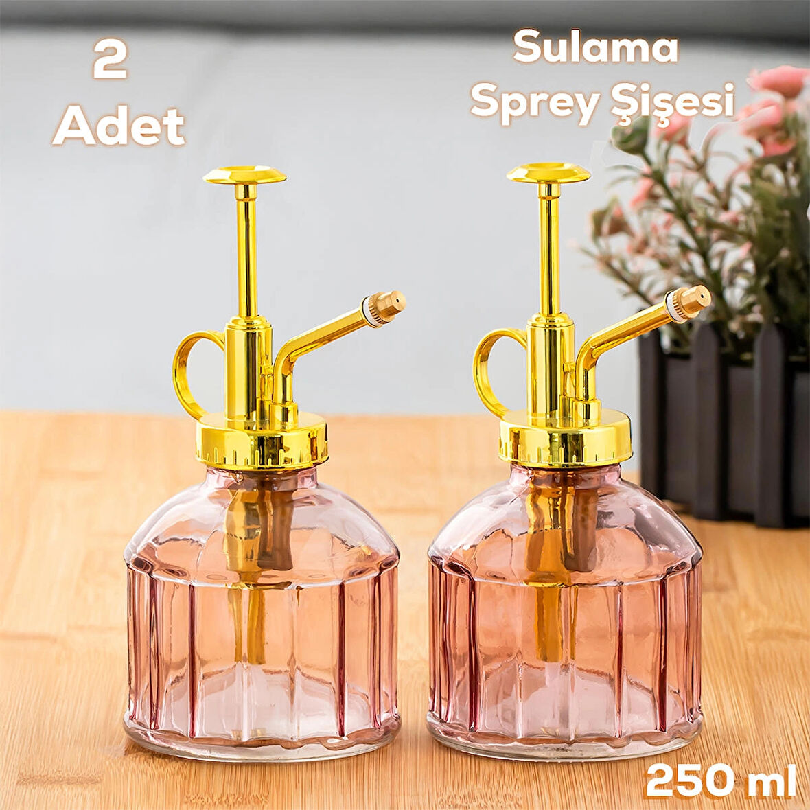 Perotti 15733 2'li Mor Vintage Cam Bitki Sulama Şişesi Oda Kokusu Dağıtıcı Cam Dağıtıcı Sprey 250ml