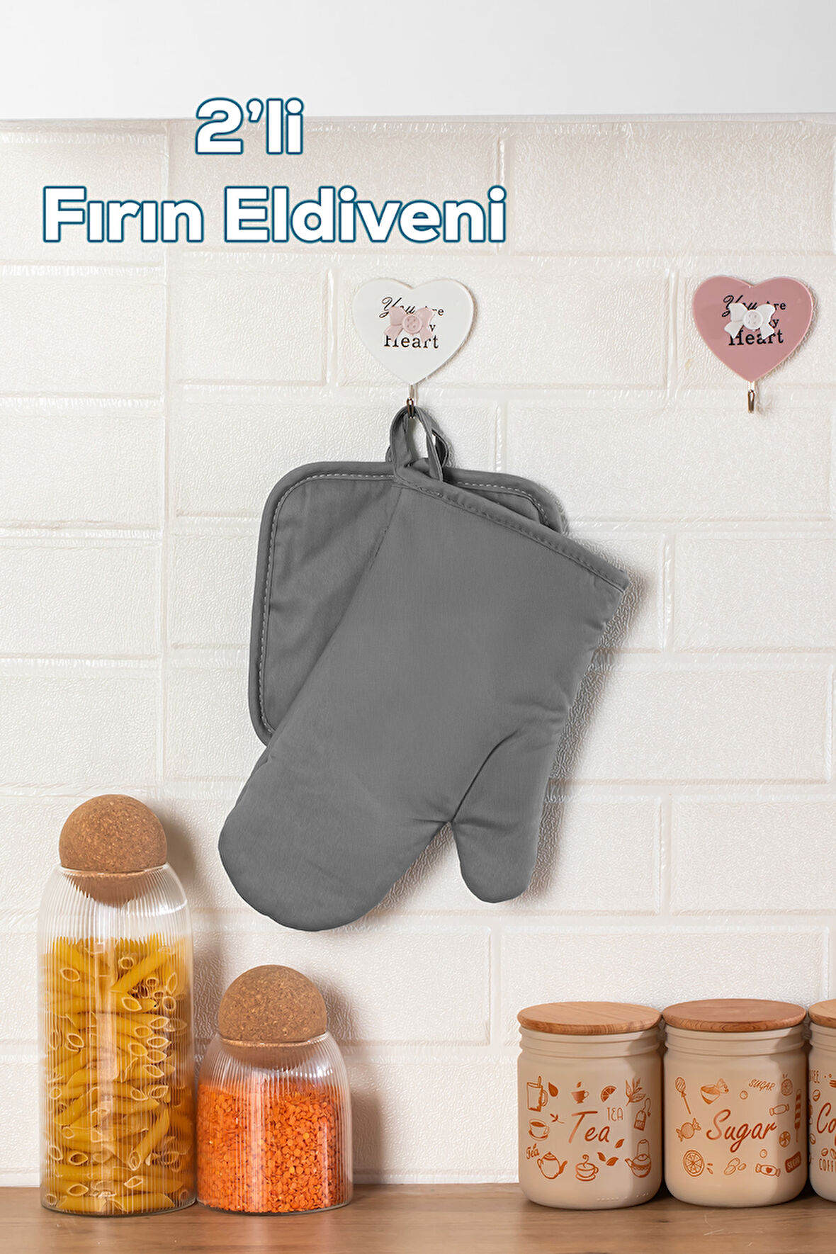 Porsima 3136-1 2li Isıya Dayanıklı Fırın Eldiveni Seti Mutfak eldiveni Seti Gri