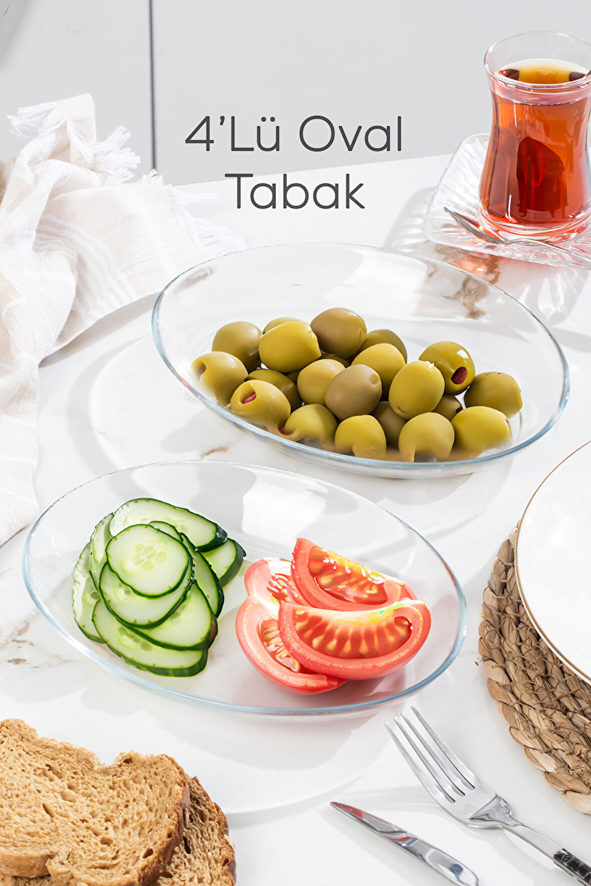 Paşabahçe 10357 4lü Oval Servis Tabak Seti - Şeffaf Cam Sunum Tabakları 21x16 cm