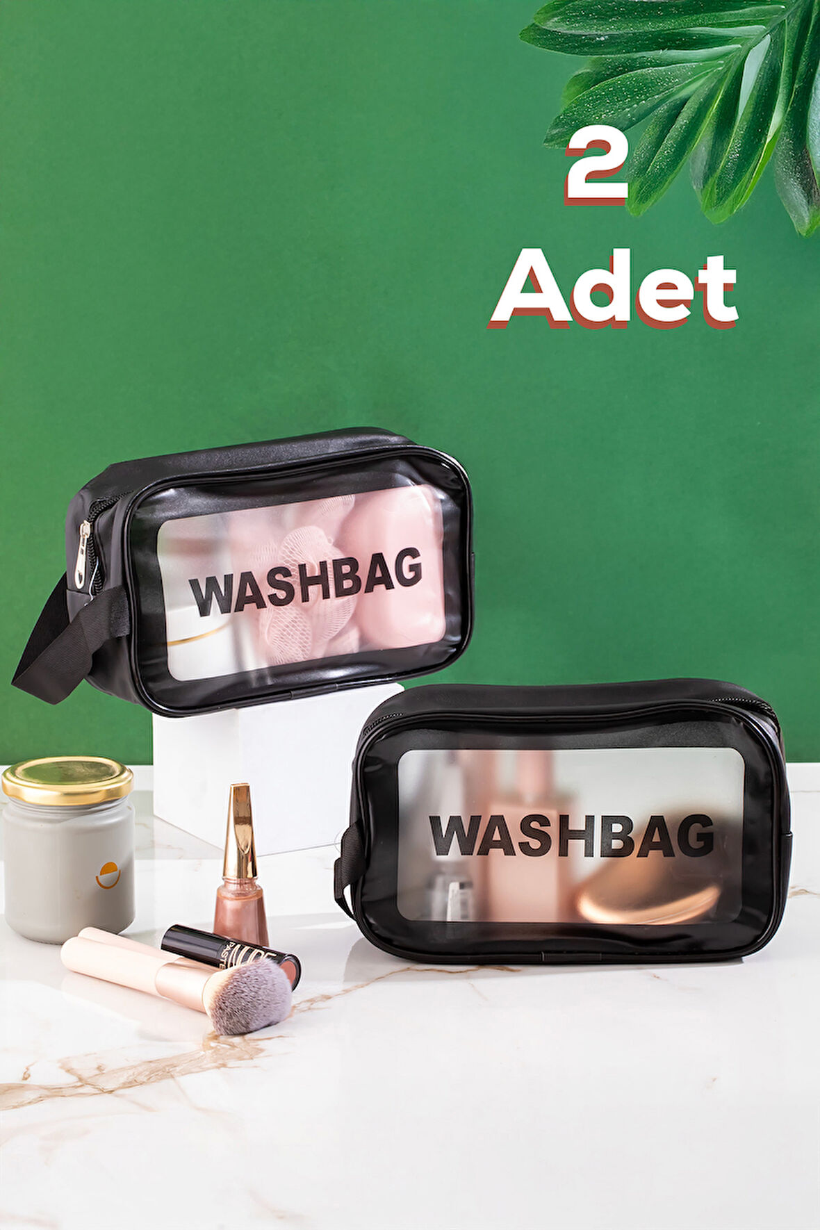 Porsima 3140 2li Şeffaf Seyahat Ve Makyaj Çantası Su Geçirmez Organizer Washbag Şeffaf