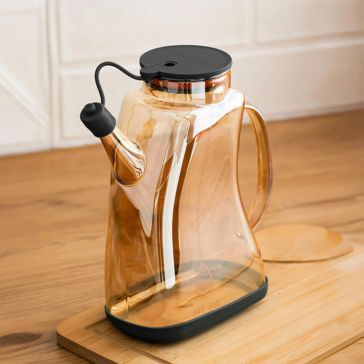 Porsima 3855-1 Şeffaf Borosilikat Cam Zeytinyağ Şişesi - Yağlık ve Sirkelik Şeffaf 1lt