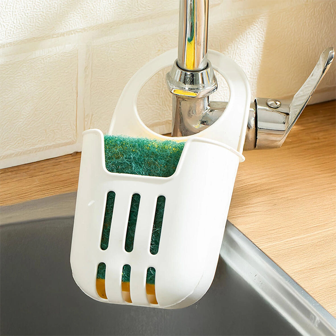 Porsima Org-319-1 Pratik Askılı Silikon Bulaşık Süngerlik Düzenleyici - Bulaşık Süngeri - Beyaz