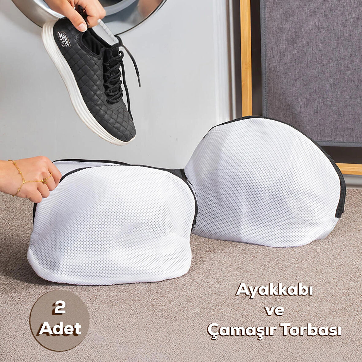 Porsima 3153 2li Çamaşır Yıkama Filesi Fermuarlı Bölmeli Ayakkabı Yıkama Filesi Deforme Önleyici Torba File 23x33cm