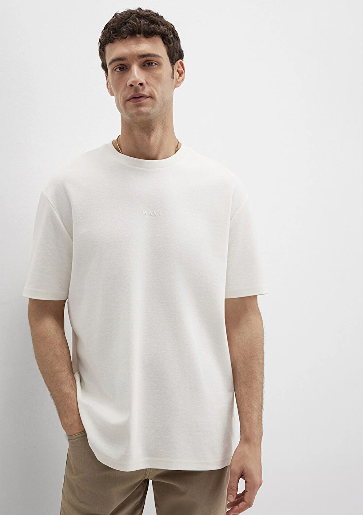 Mavi Logo Baskılı Ekru Tişört 0613250-70057