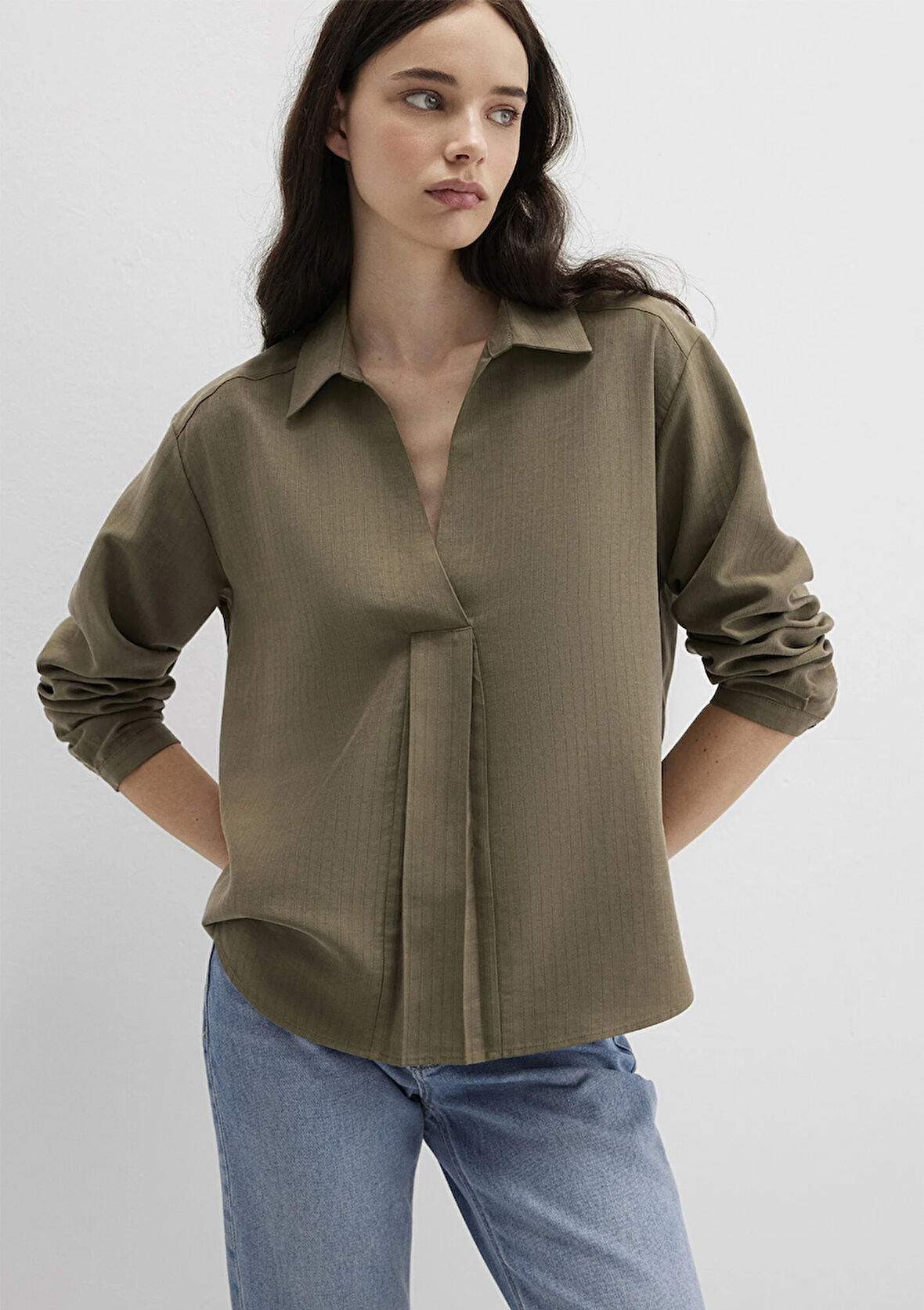 Haki Tencel Karışımlı Bluz 1211423-87538