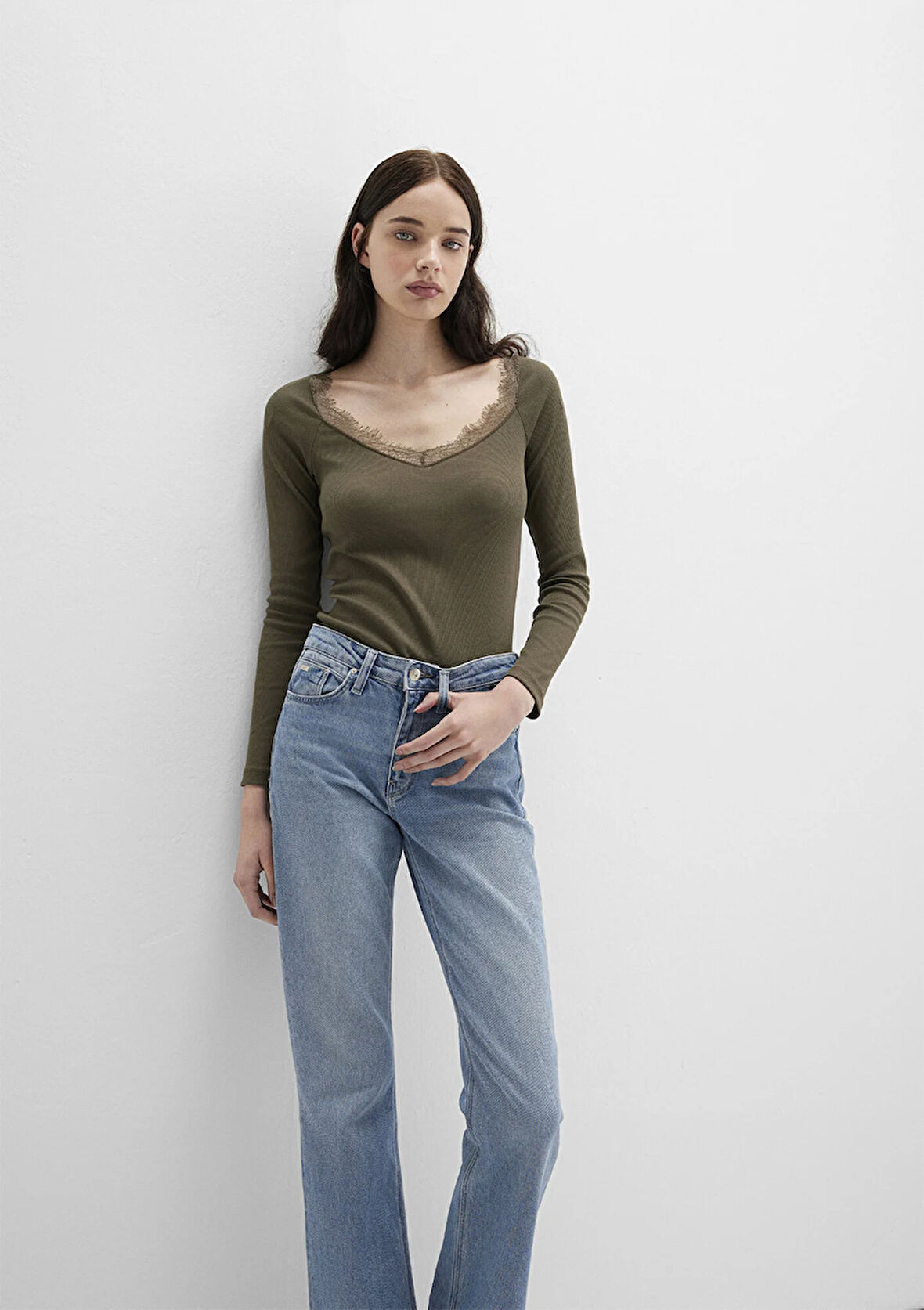 Uzun Kollu Haki Tişört 1613851-87538