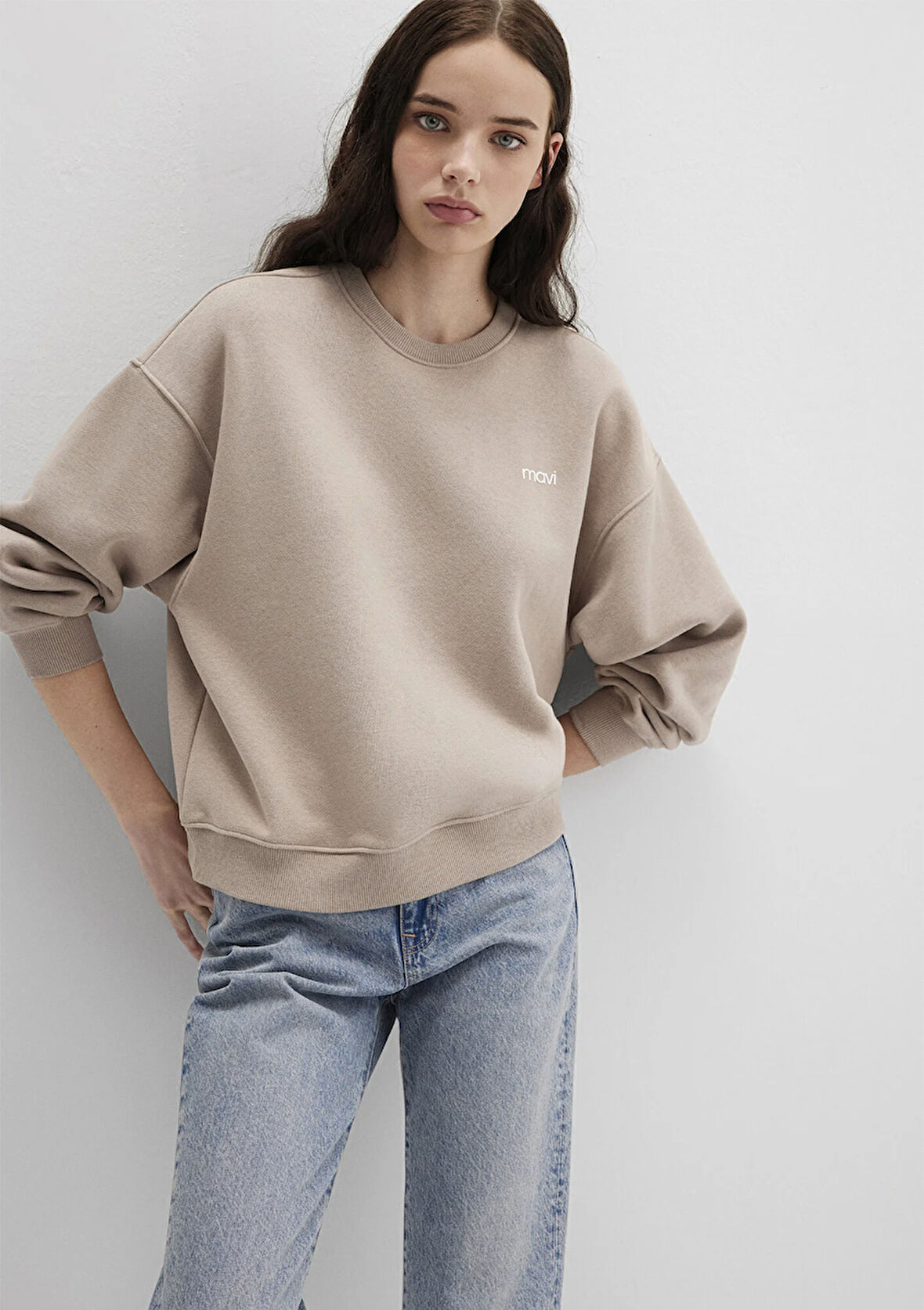 Mavi Logo Baskılı Kahverengi Sweatshirt 1S10490-70344