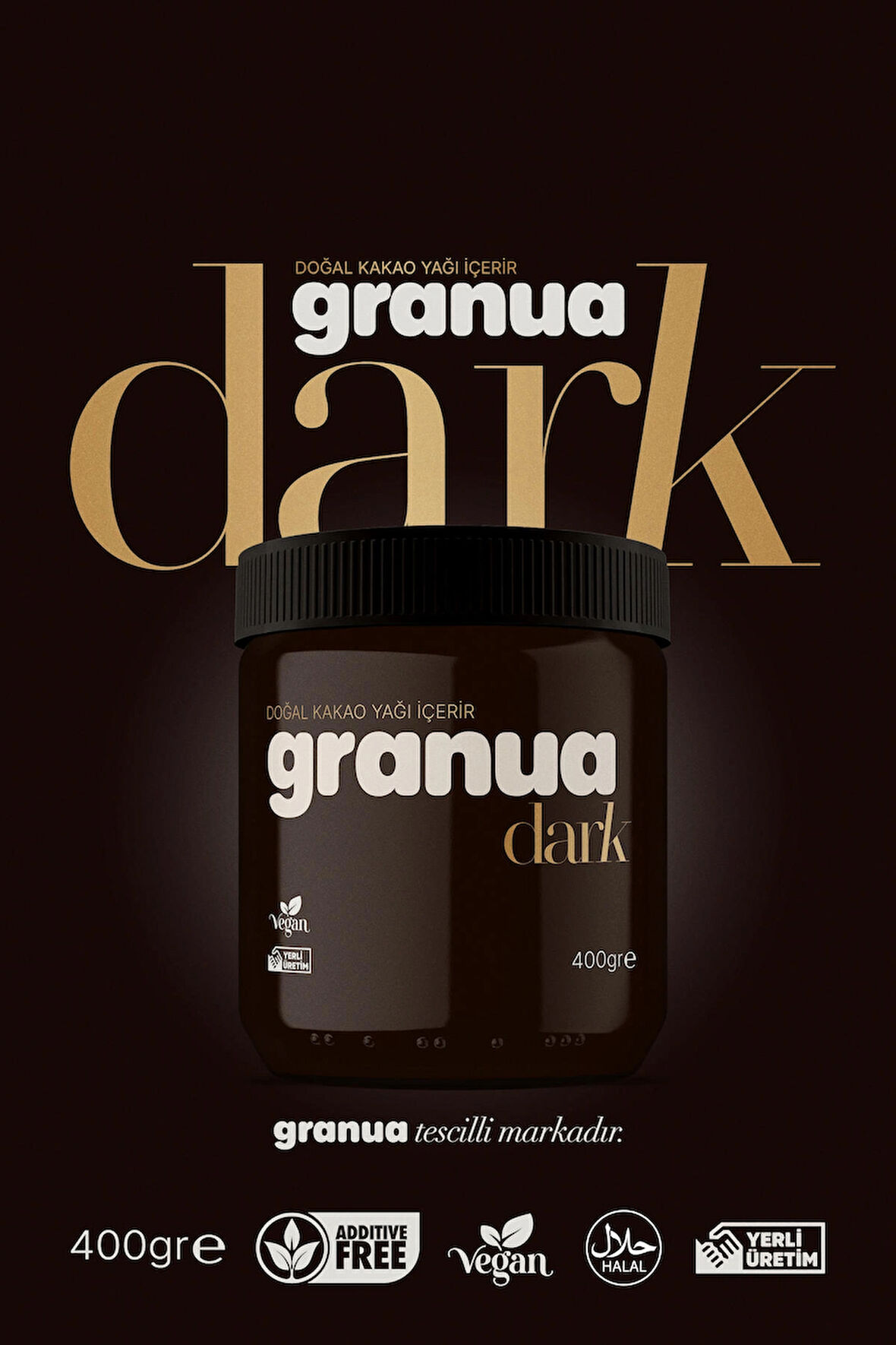 Granua — Dark | Doğal Kakao Yağında Katkısız Sürülebilir Dark Çikolatalı Fındık Kreması 400 gr