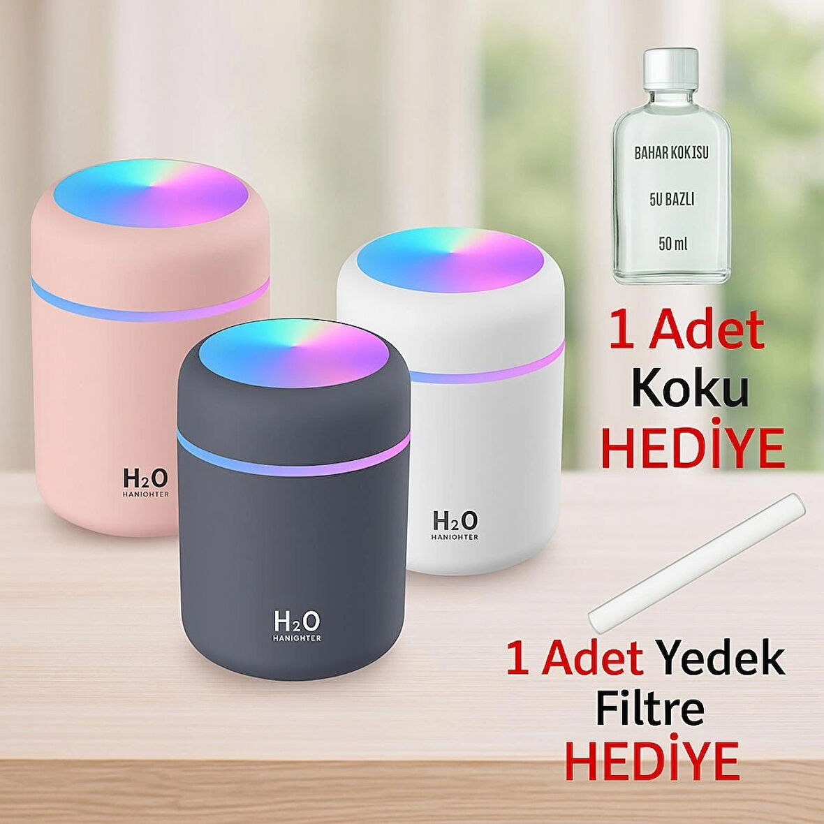 Lascaris 300 ml Ultrasonik Gri Ledli Oda ve Araç Için Hava Nemlendirici Buhar Makinesi ve Aroma Difüzörü