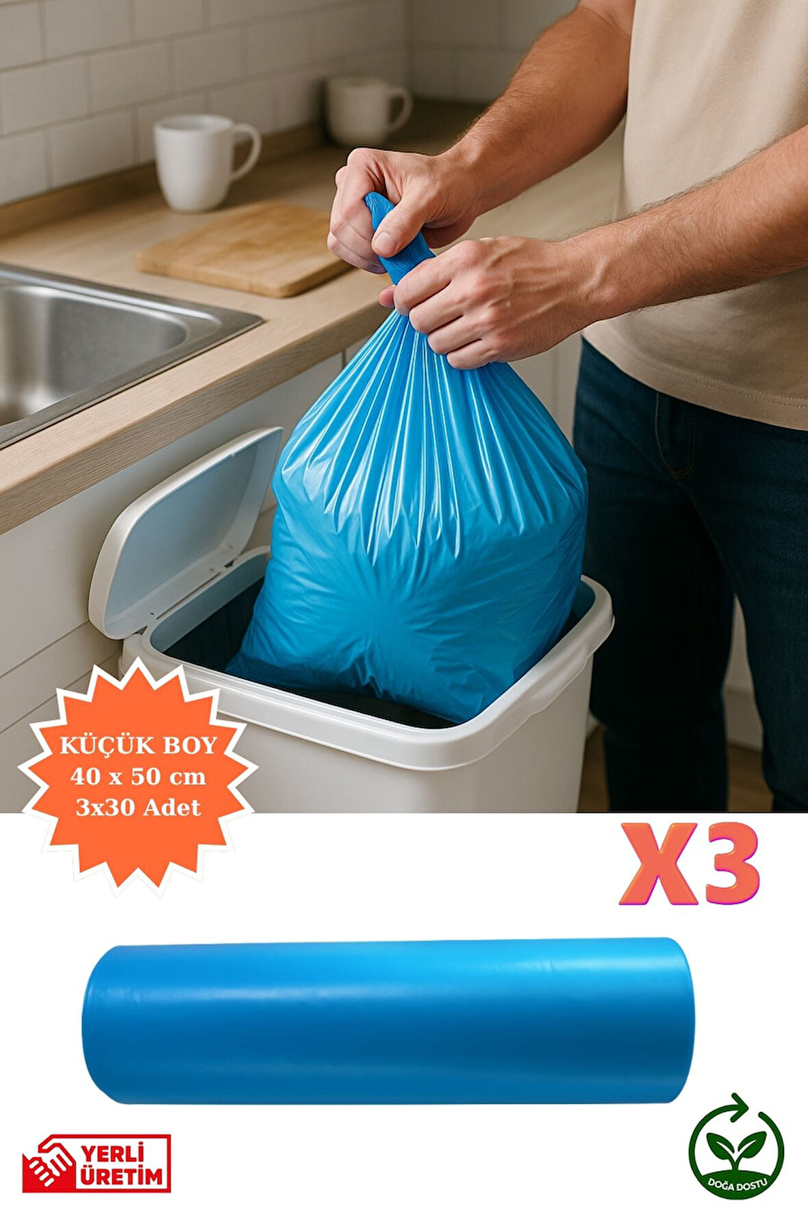 Premium Küçük Boy Çöp Poşeti 40x50 cm 3x30 Adet Ev Mutfak Banyo İş Ofis Avantajlı Ekonomik Paket